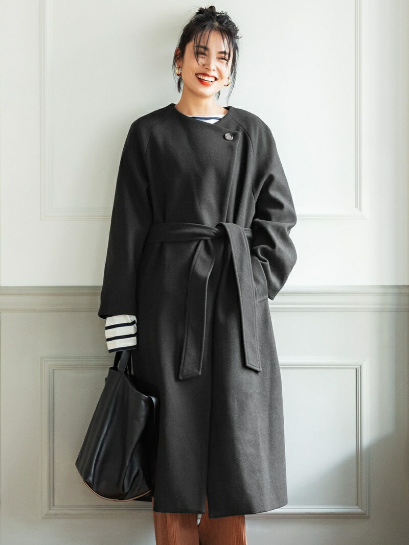 SALE／50%OFF】coca 極上ウールタッチノーカラーコート コカ