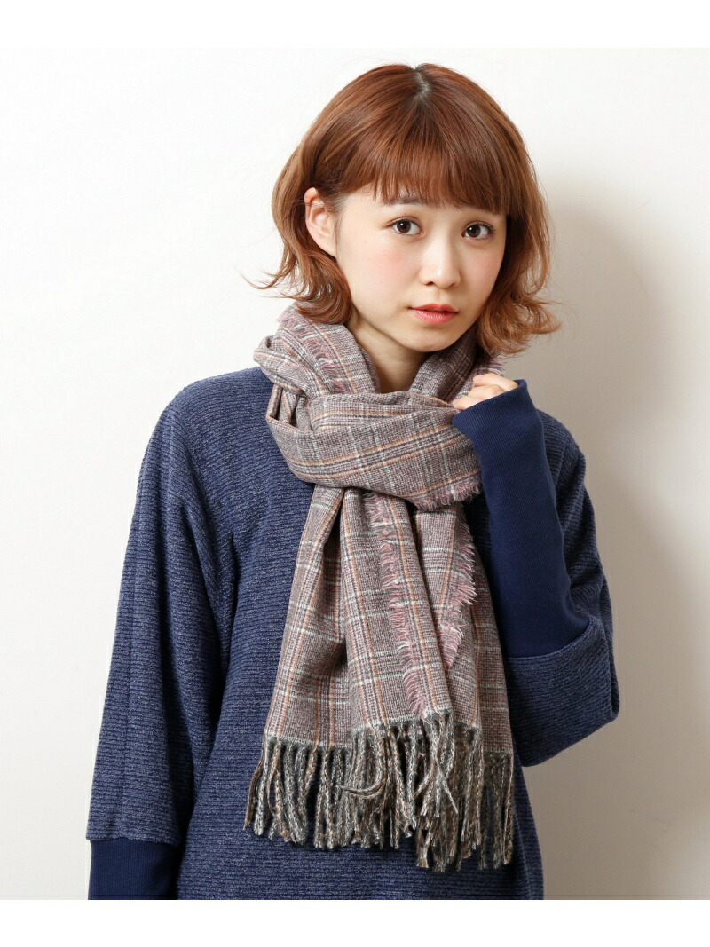 Rakuten Fashion Frames Ray Cassin Side Fringe Glen Check Stall Lei Cousin Fashion Goods Scarf Snood Gray Rakuten Global Market