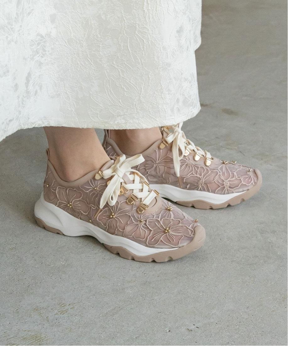 RANDA ランダ　フラワー刺繍シアースニーカー　M ランダ RANDA フラワー刺繍シアースニーカー （IVORY） -靴
