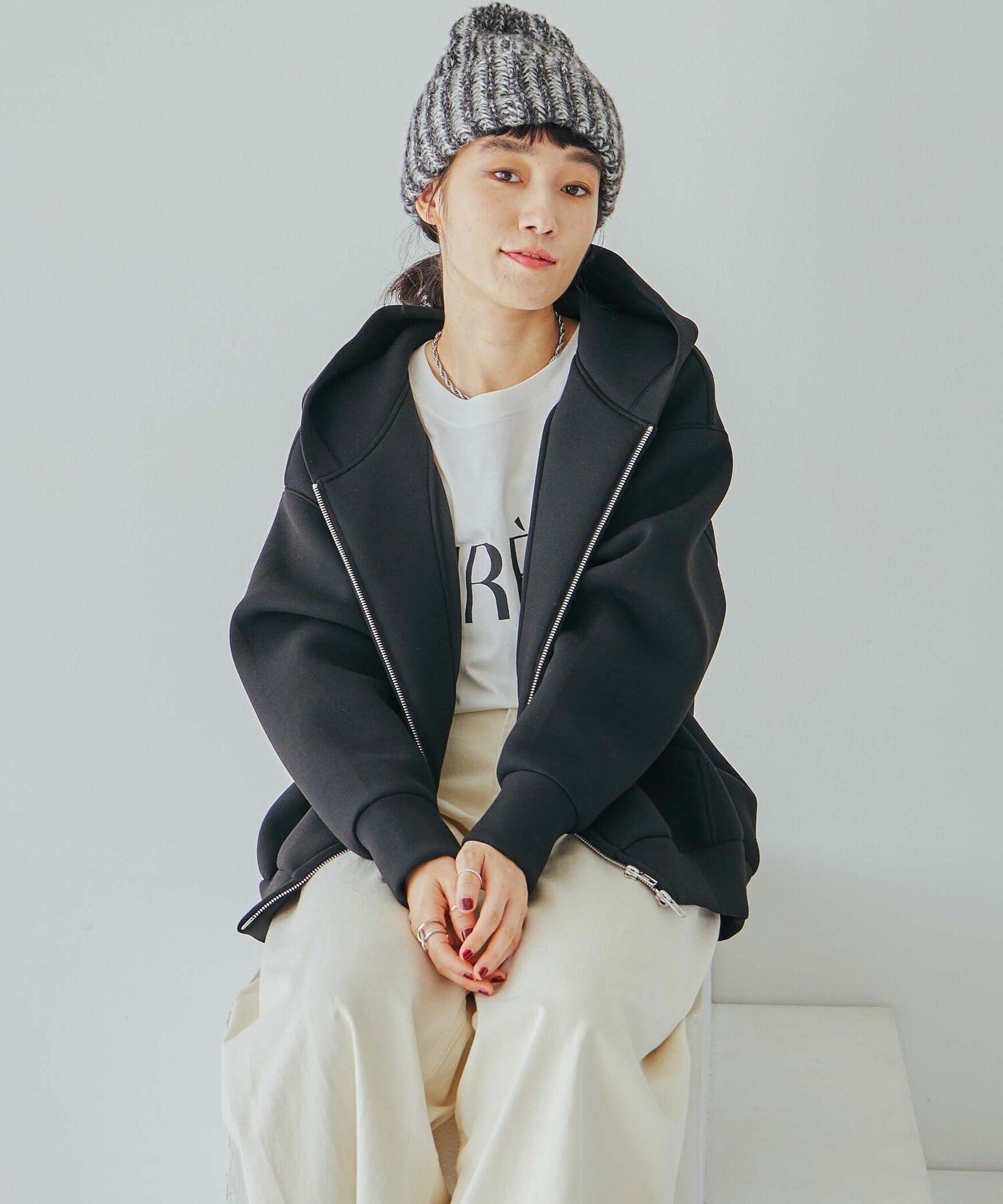 Doux archives/W ZIP ボンディングパーカー DOUX ARCHIVES W ZIP ボンディングBIGパーカ- ドゥアルシーヴ トップス