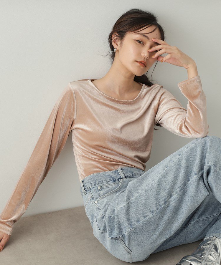 【MACPHEE】ベロア ロングスリーブプルオーバー MACPHEE tシャツ ベロア ロングスリーブプルオーバー レディース