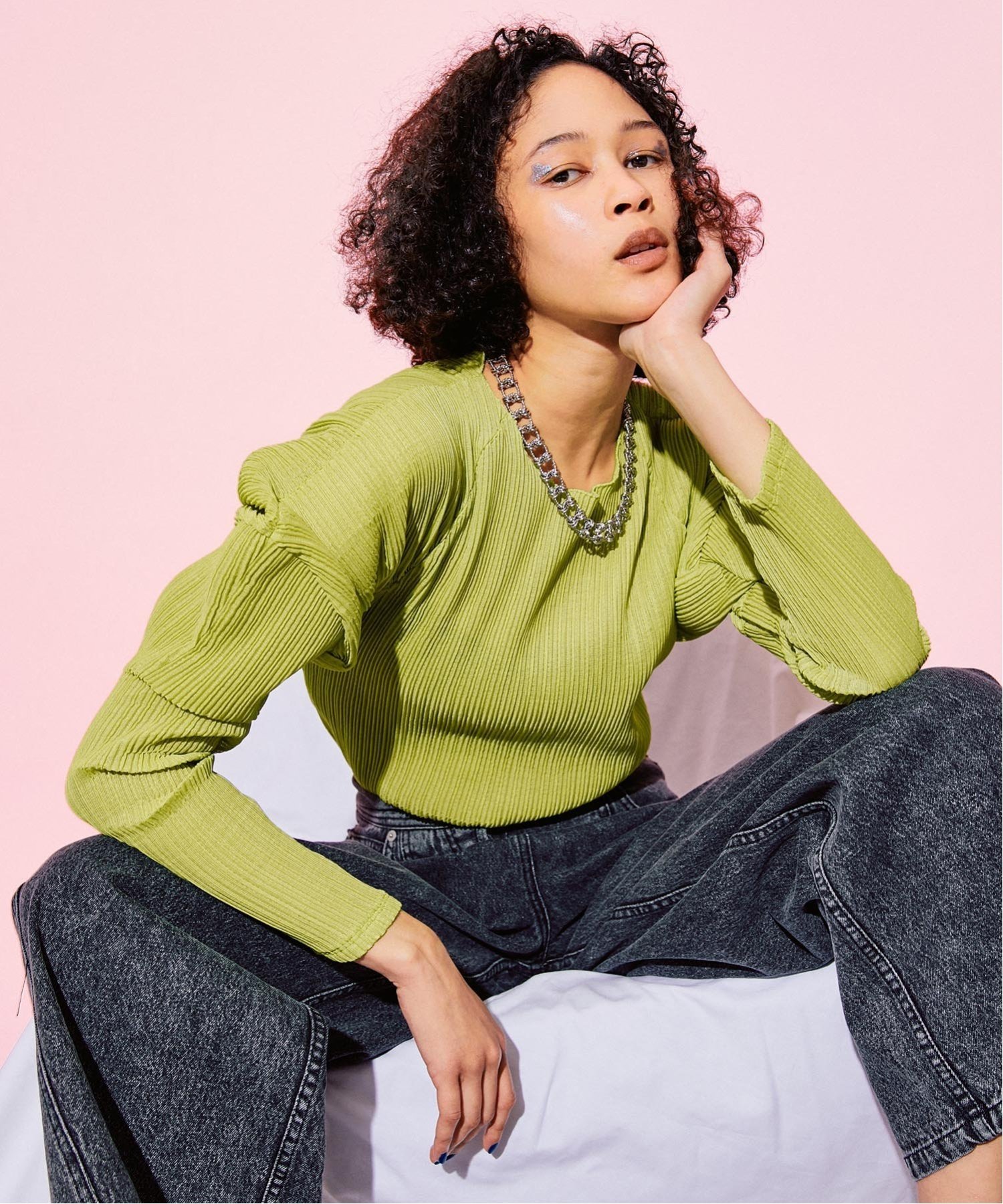 ENFOLD - ラインヴァンド   Bubble Knitted Top グリーン　春トップス ラインヴァンド Bubble Knitted Top グリーン 春トップス