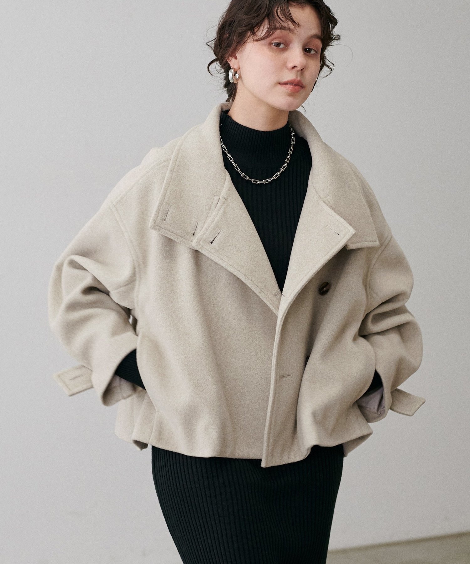 ショート丈チェスターニットメルトンコート