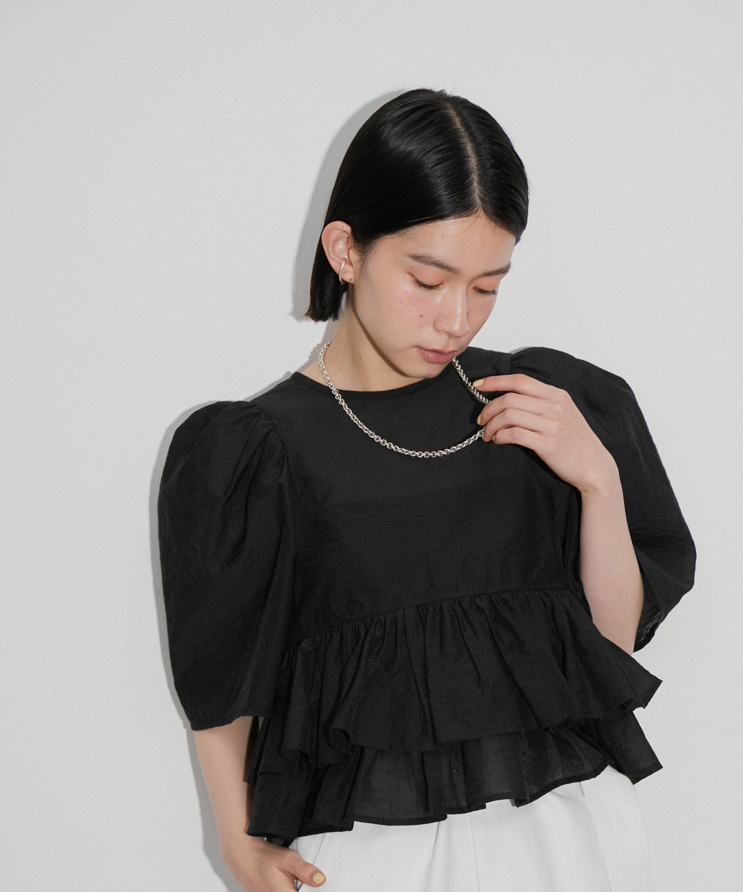ADAM ET ROPE' FEMME 【再入荷・サステナブル】コットンギャザーフリル