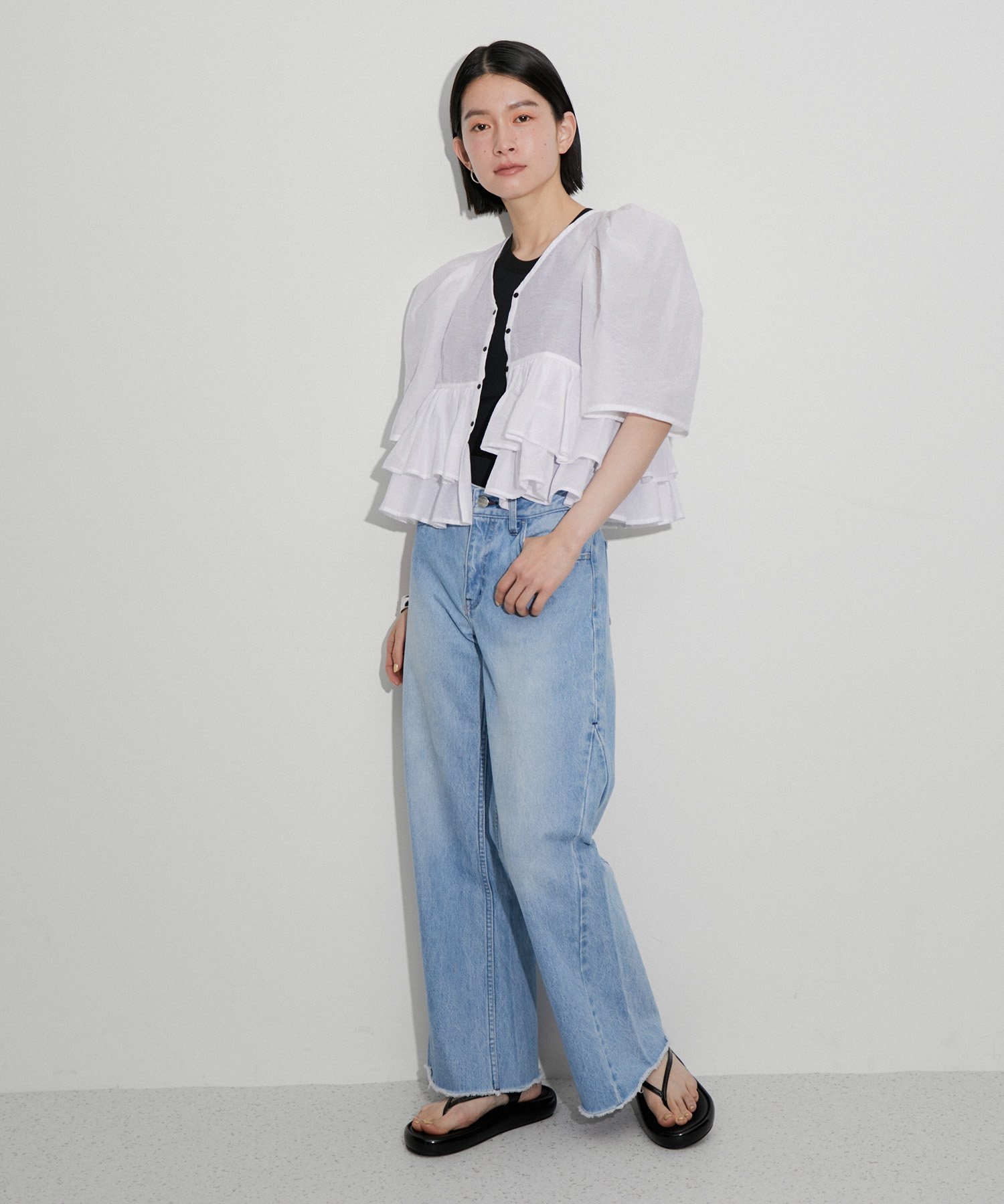 ADAM ET ROPE' FEMME 【再入荷・サステナブル】コットンギャザーフリル