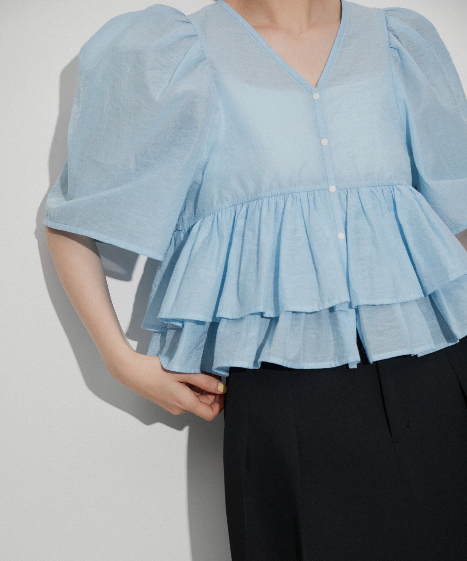ADAM ET ROPE' FEMME 【再入荷・サステナブル】コットンギャザーフリル