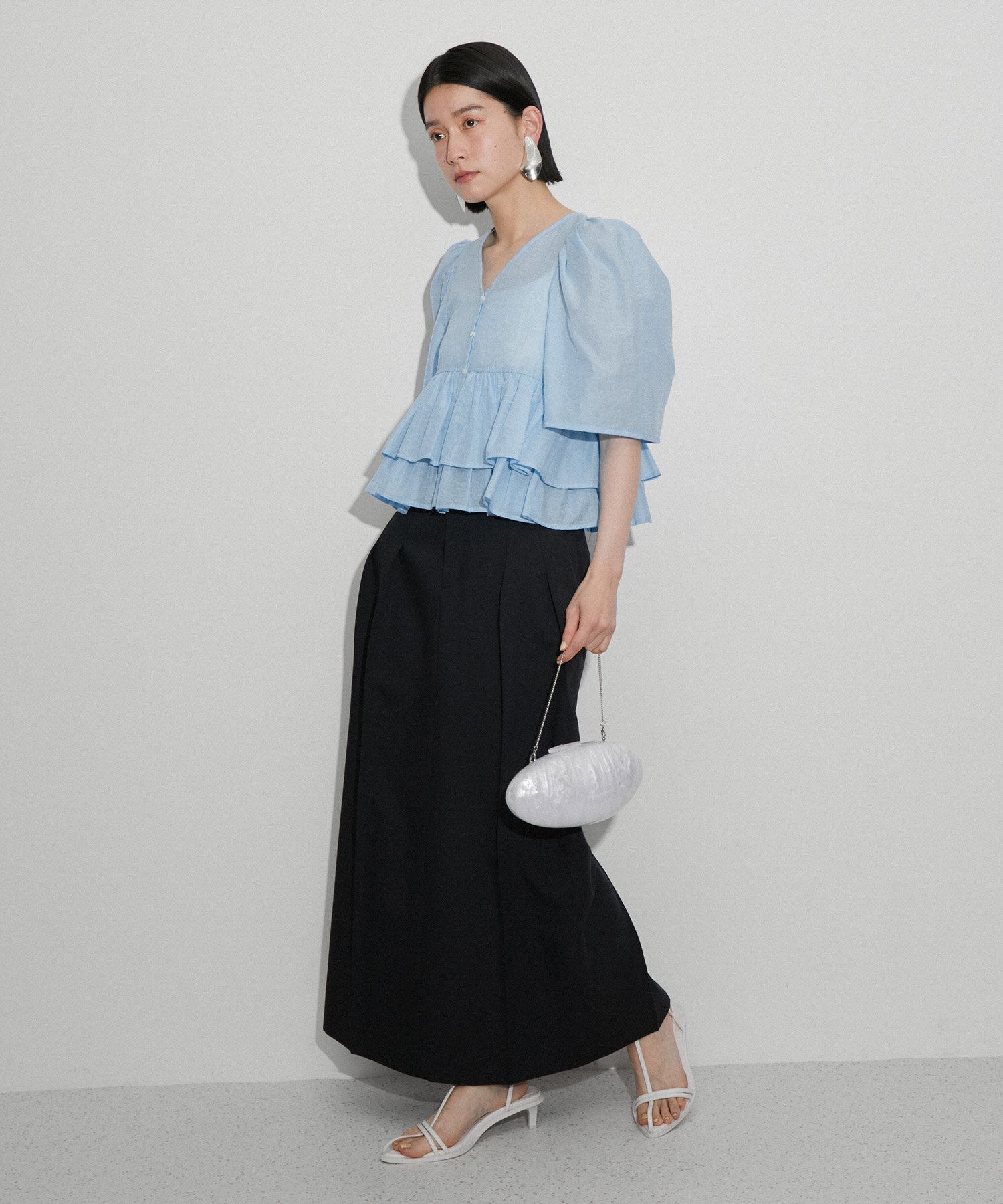 ADAM ET ROPE' FEMME 【再入荷・サステナブル】コットンギャザーフリル
