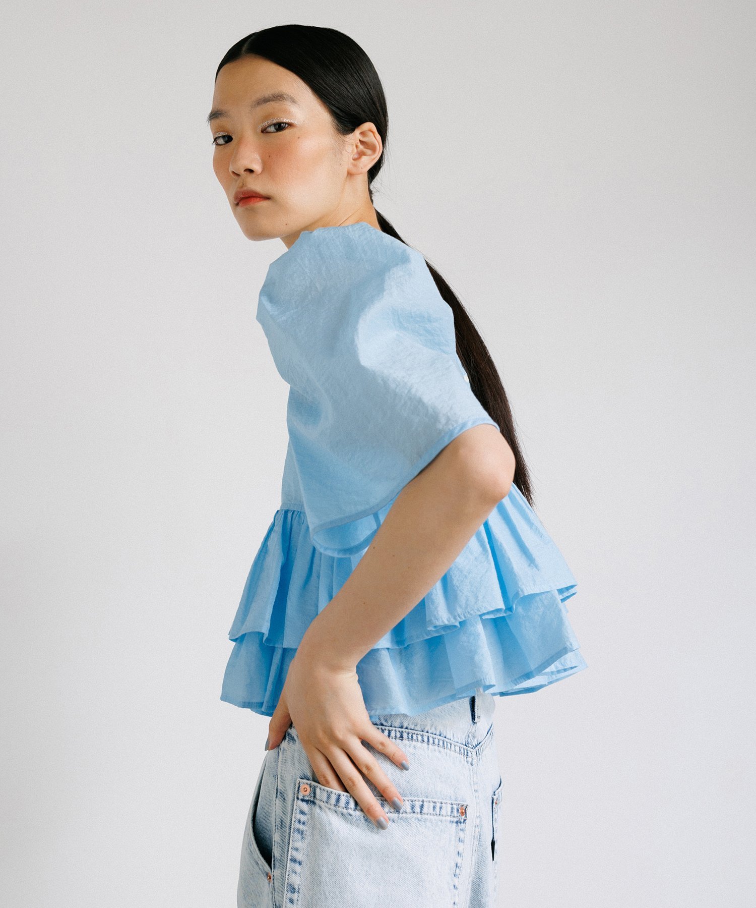 ADAM ET ROPE' FEMME 【再入荷・サステナブル】コットンギャザーフリル