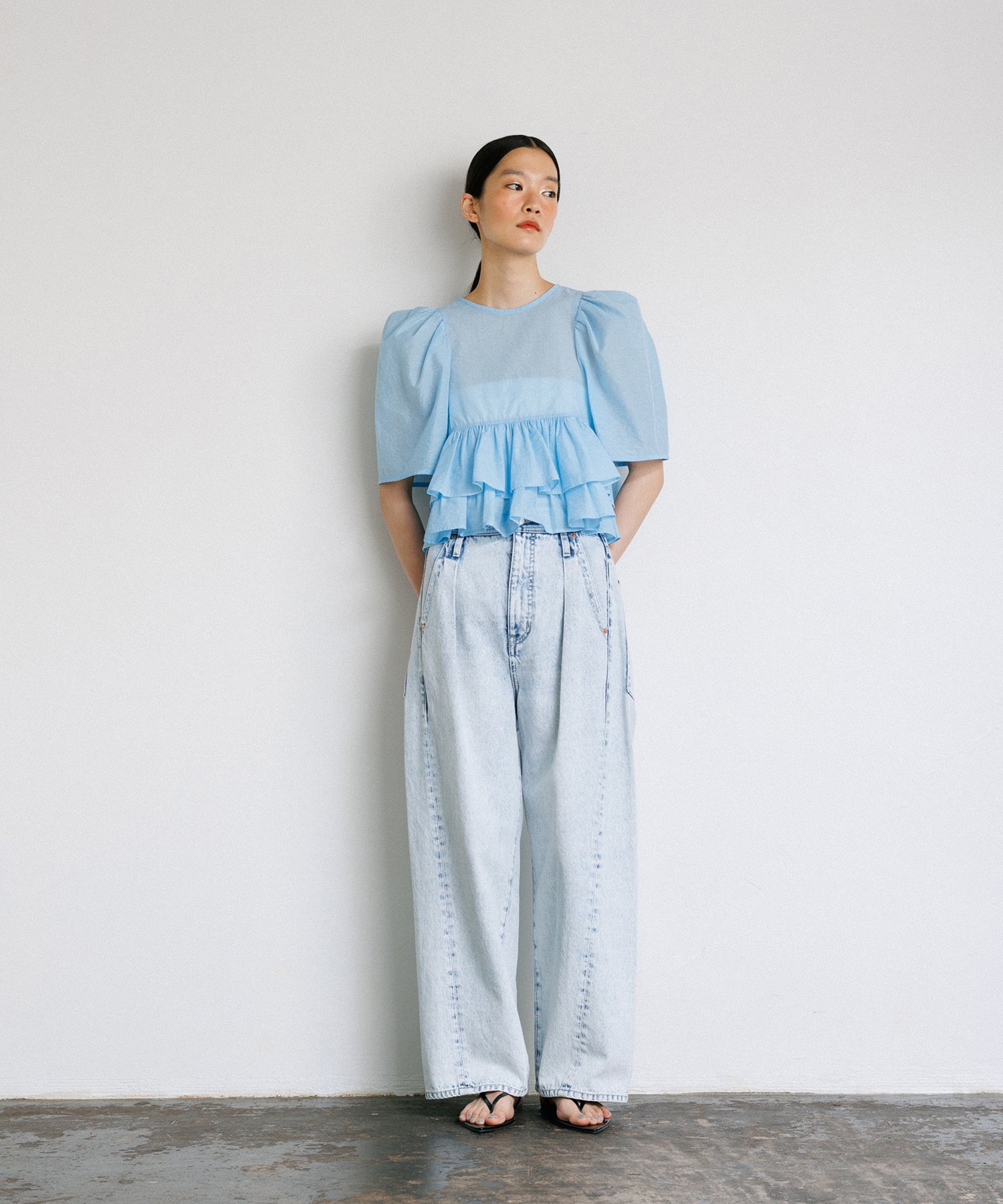 ADAM ET ROPE' FEMME 【再入荷・サステナブル】コットンギャザーフリル