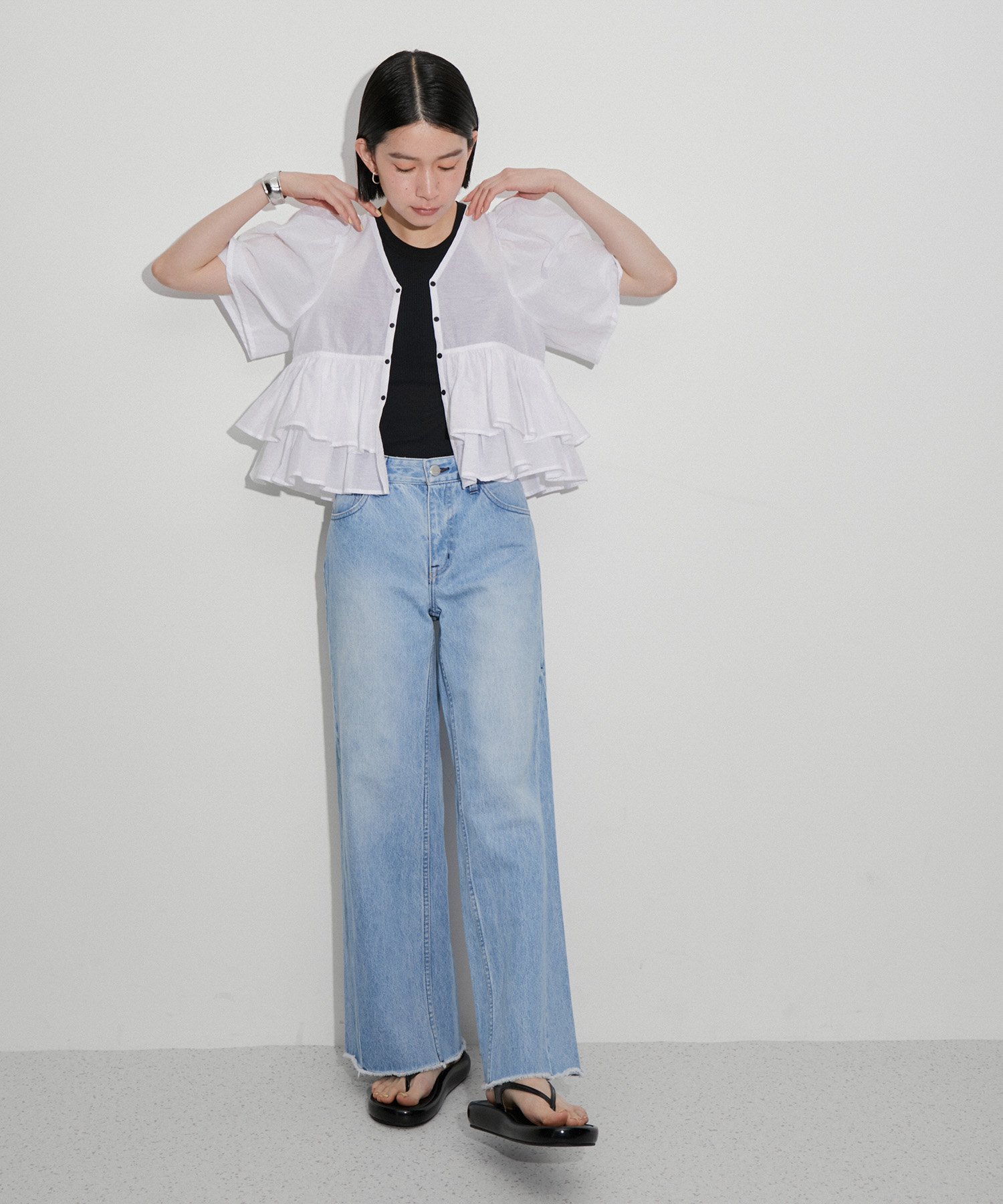 ADAM ET ROPE' FEMME 【再入荷・サステナブル】コットンギャザーフリル
