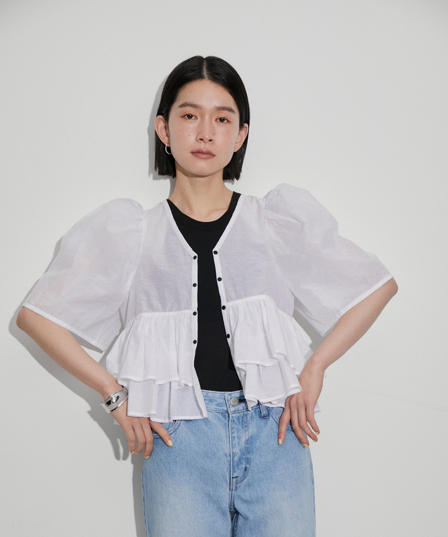 ADAM ET ROPE' FEMME 【再入荷・サステナブル】コットンギャザーフリル
