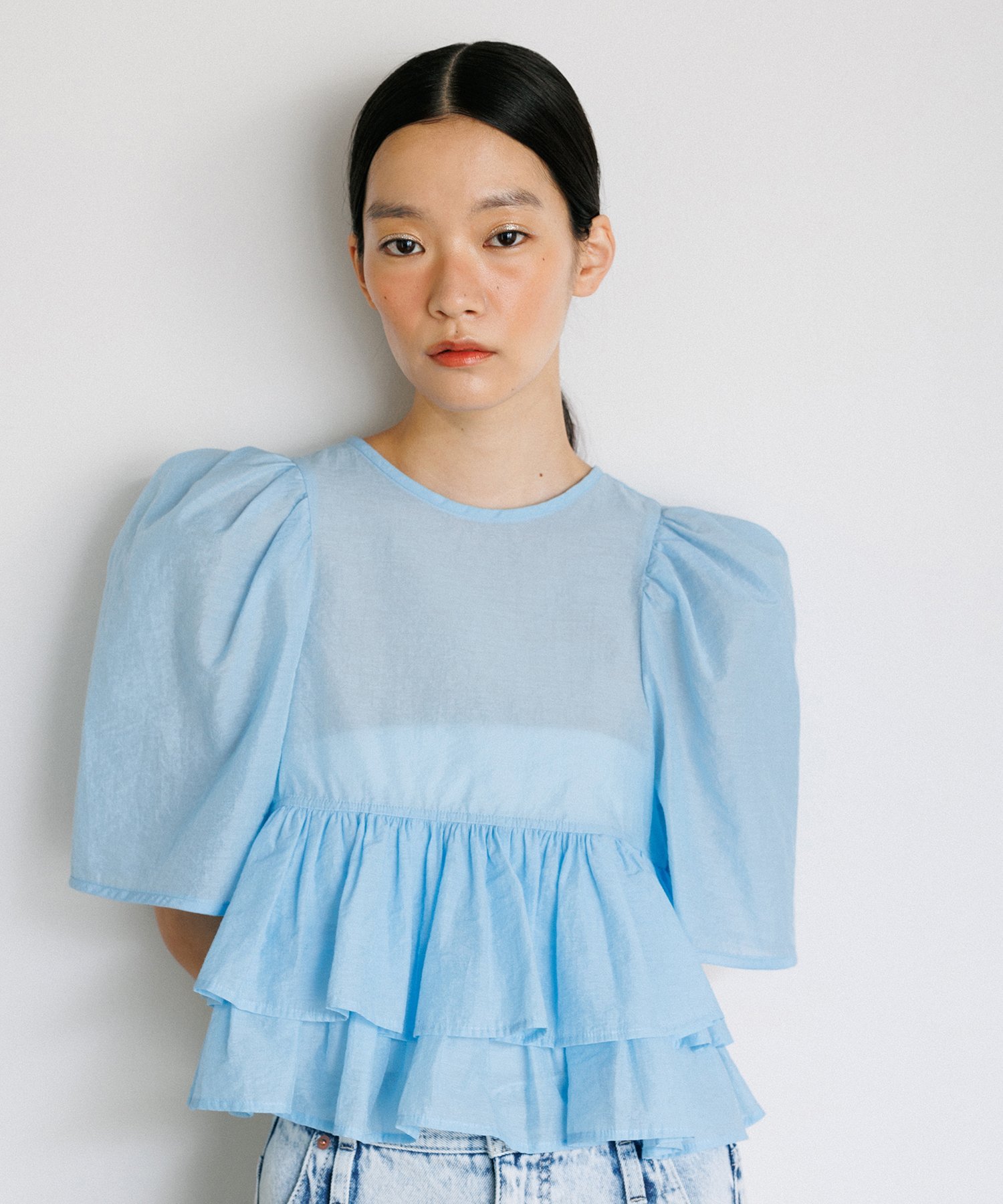 ADAM ET ROPE' FEMME 【再入荷・サステナブル】コットンギャザーフリル
