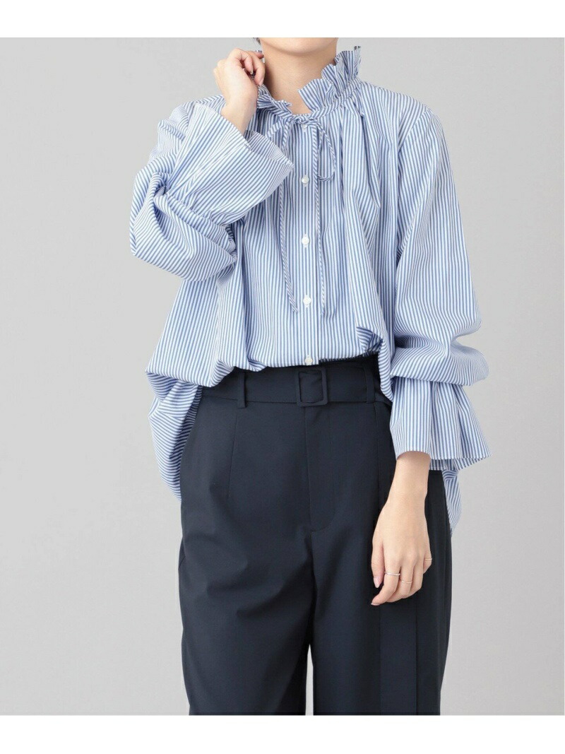 イエナ IENA 大人きれいめ ウエスト切り替えプルオーバーシャツワンピ♪ IENA ストライプコットンフリルブラウス◇ イエナ トップス シャツ