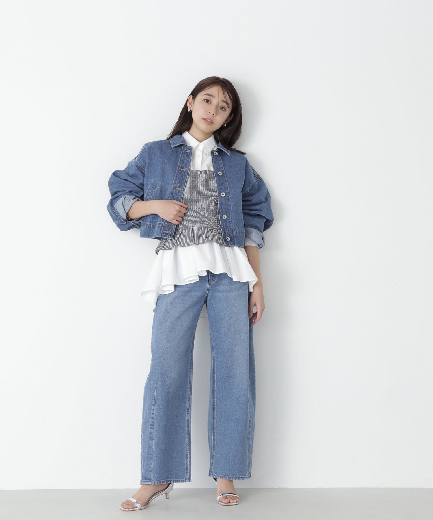 SALE／50%OFF】NATURAL BEAUTY BASIC ギャザーペプラムシャツ&ビスチェ 