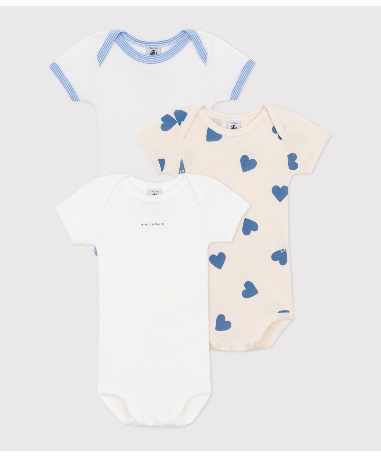 楽天市場】ハートプリント半袖ボディ3枚組 PETIT BATEAU