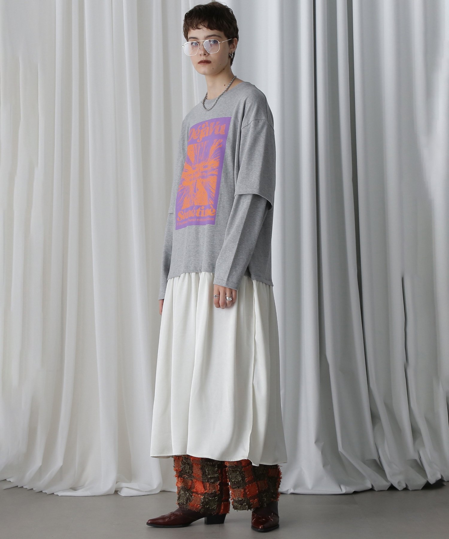 (OKIRAKU×ROSEBUD)リメイクライクプリントスリーブトップ ROSE BUD tシャツ (OKIRAKU×ROSEBUD)リメイクライクプリント