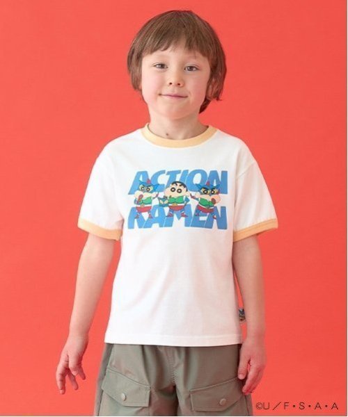 【SALE／40%OFF】b・ROOM 【クレヨンしんちゃん】【カイテキ天竺】リンガーTシャツ ナルミヤオンライン トップス カットソー・Tシャツ画像