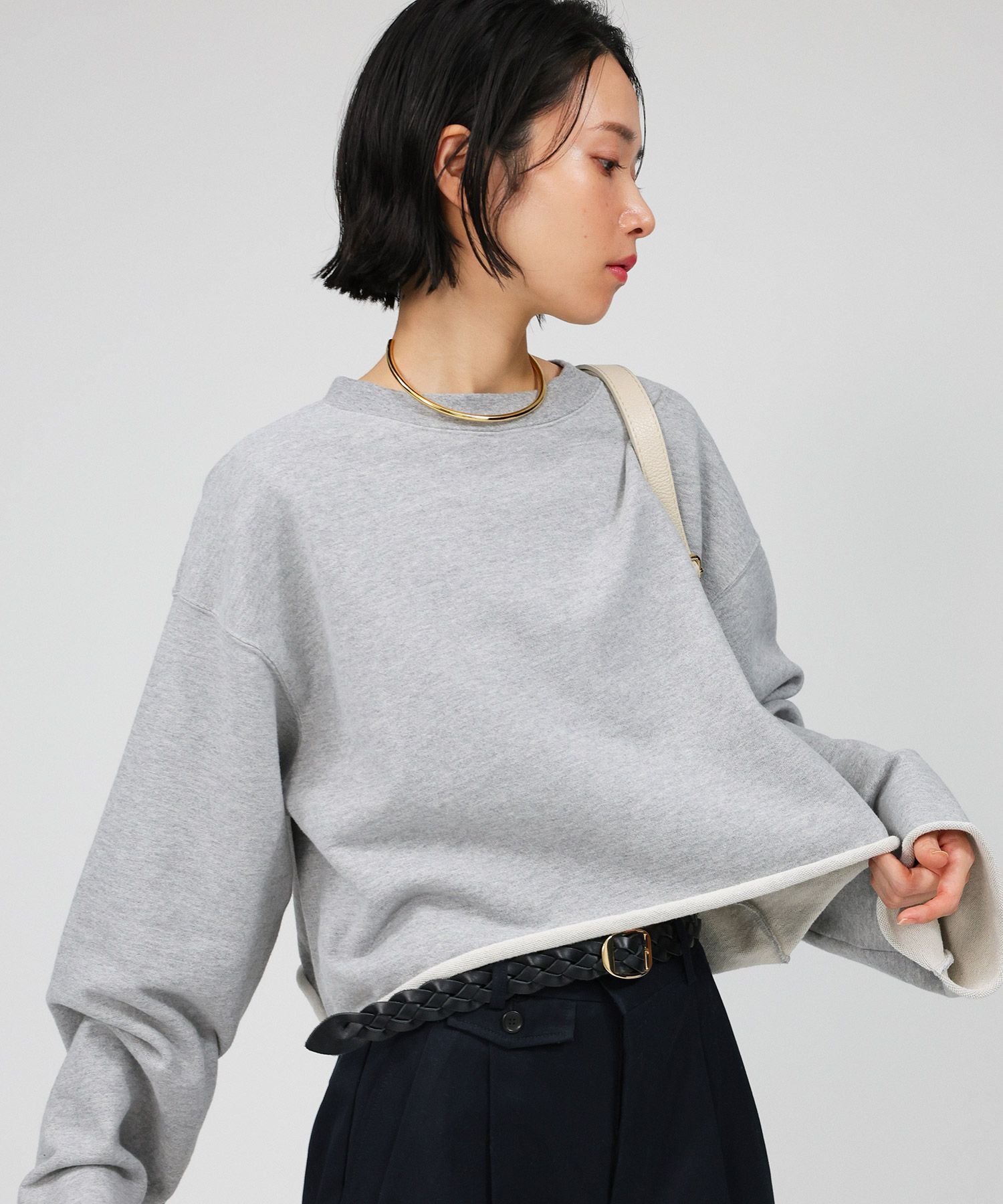 美品 BABYLONE バビロン スウェット SWEAT チャコールグレー BABYLONE カットオフショートスウェット バビロン トップス