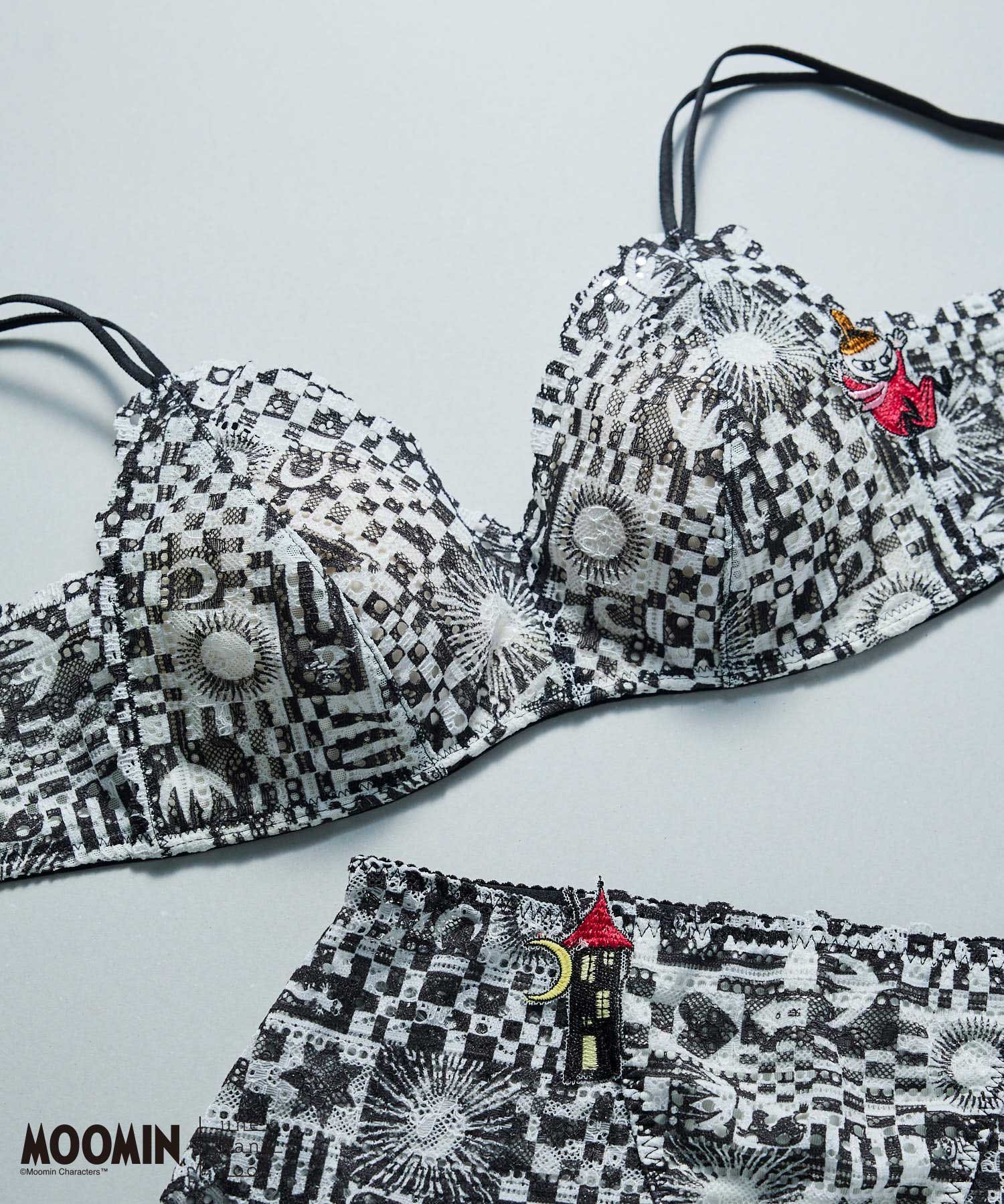 【SALE／30%OFF】une nana cool 累計販売枚数120万枚 MOOMIN * une nana cool 364 レース ノンワイヤーブラ ウンナナクール インナー・ルームウェア ブラジャー ブラック ホワイト グレー ブルー画像