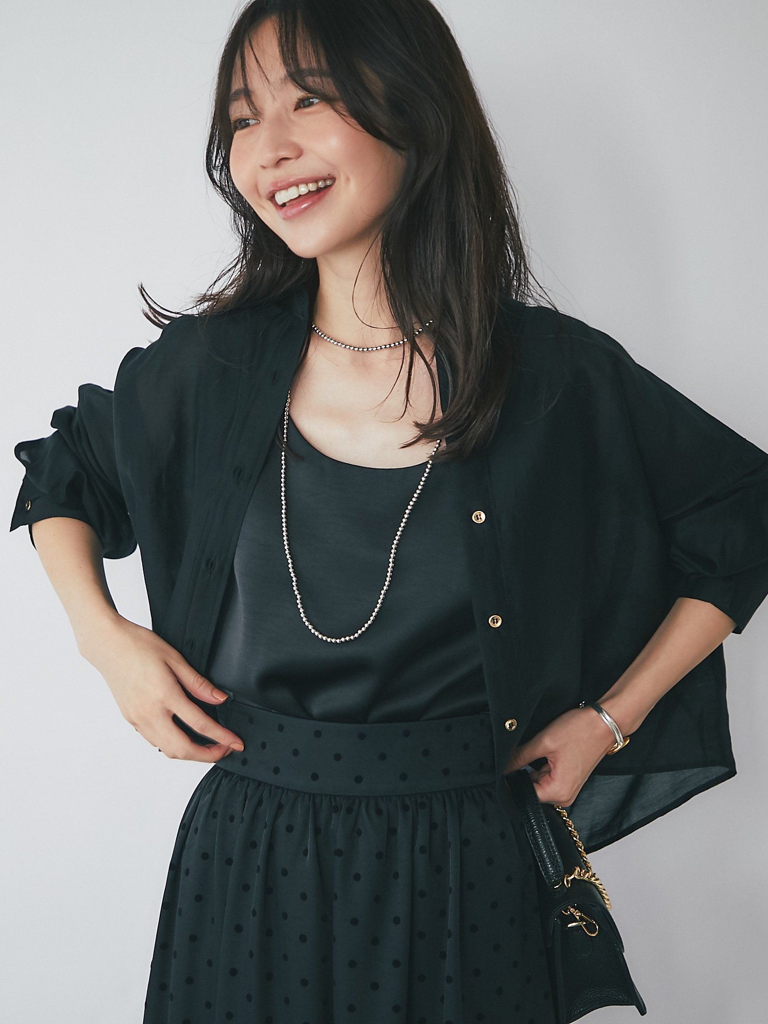 La boutique BonBon サテン2wayタンク　ブラック 人気カラー復刻！miki監修カラーあり】サテン2WAYタンク | La