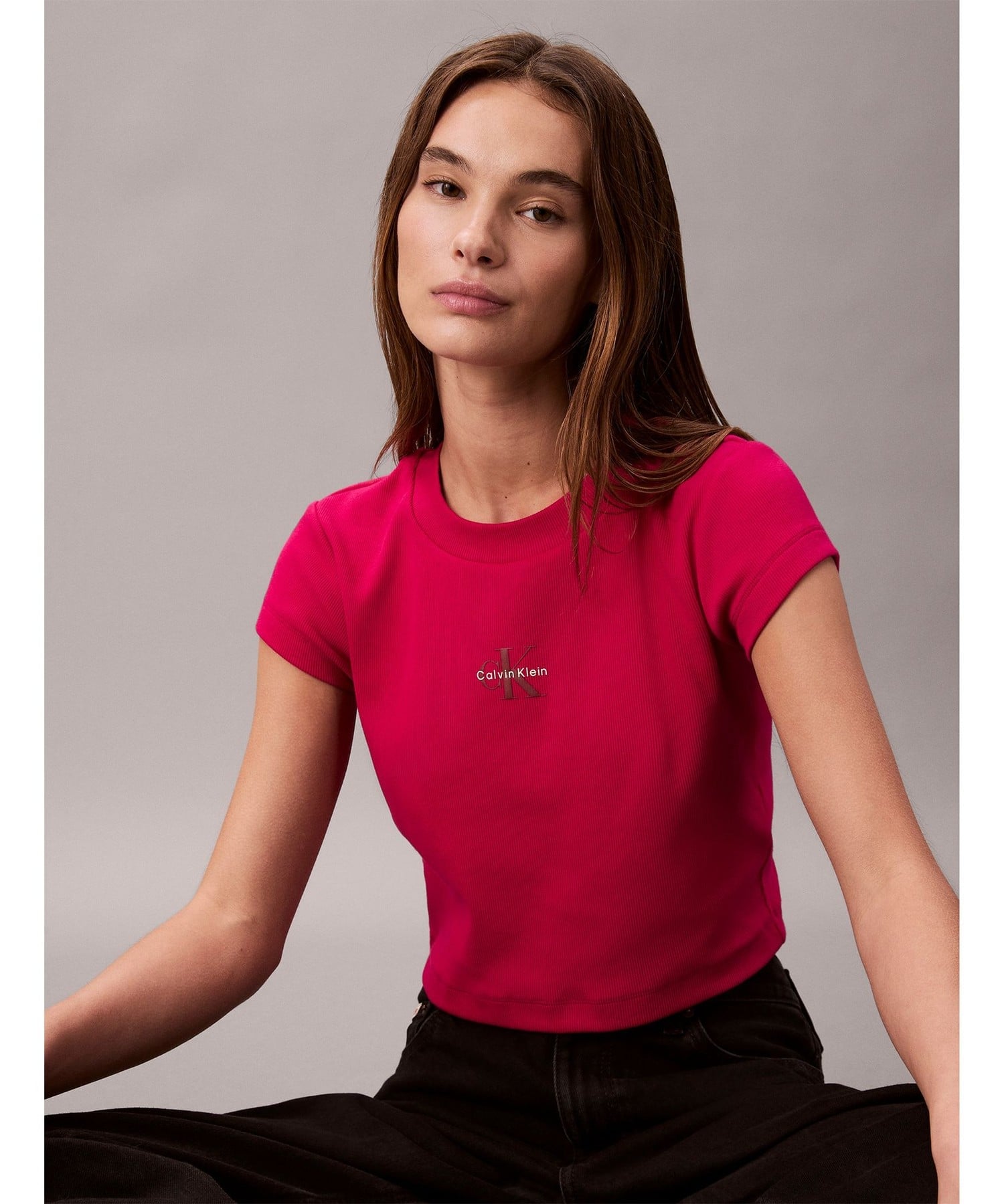 Calvin Klein Jeans Calvin Klein Jeans/(W)【公式ショップ】 カルバンクライン モノグラム ベイビーTシャツ Calvin Klein Jeans 47AB802 カルバン・クライン トップス カットソー・Tシャツ グリーン ホワイト ブラック【送料無料】