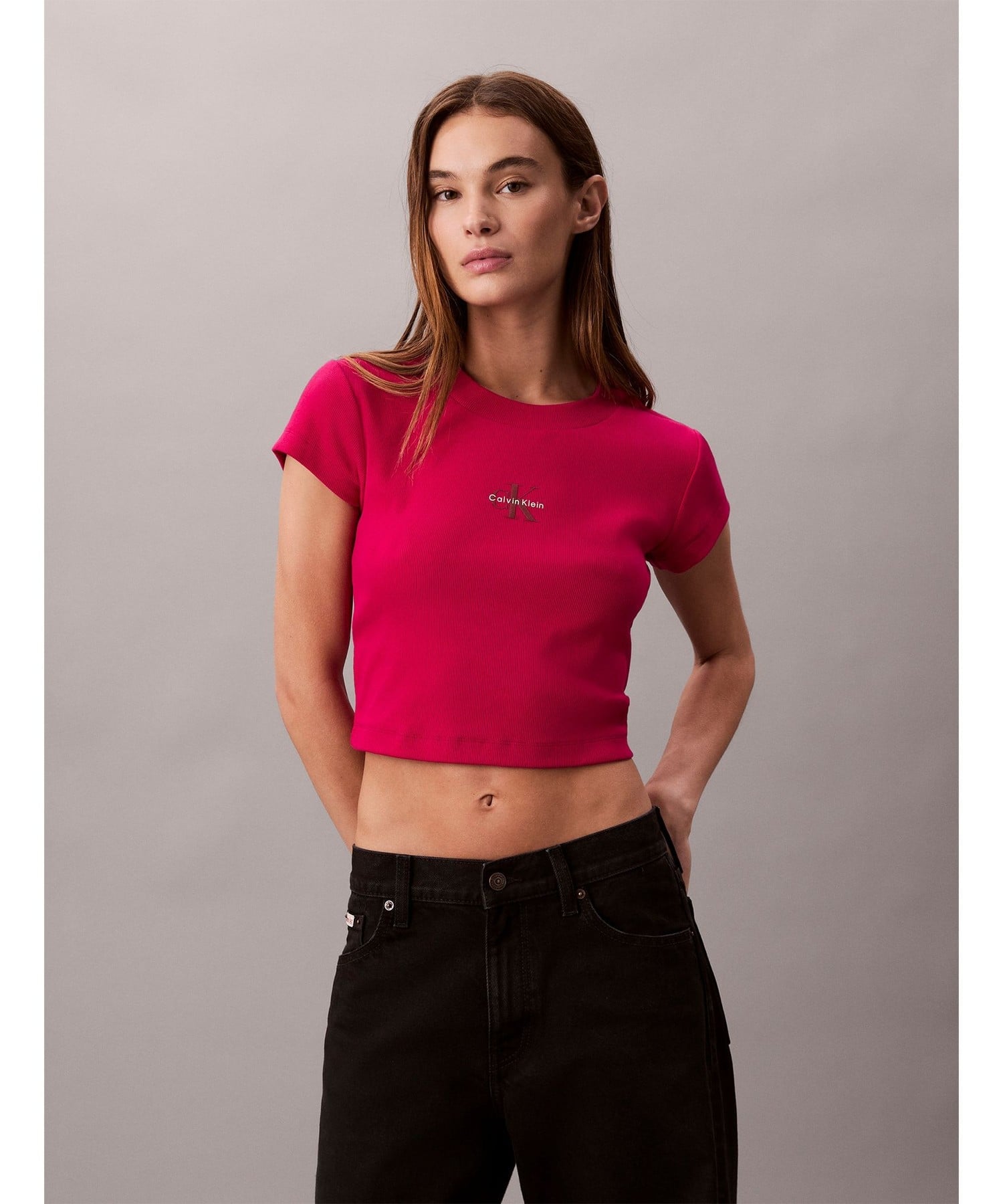 Calvin Klein Jeans Calvin Klein Jeans/(W)【公式ショップ】 カルバンクライン モノグラム ベイビーTシャツ Calvin Klein Jeans 47AB802 カルバン・クライン トップス カットソー・Tシャツ グリーン ホワイト ブラック【送料無料】