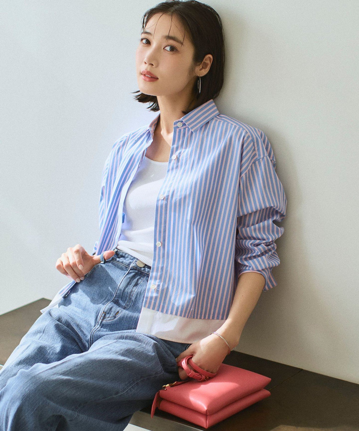 CANCLINI レギュラーカラー ストライプ クロップドシャツ