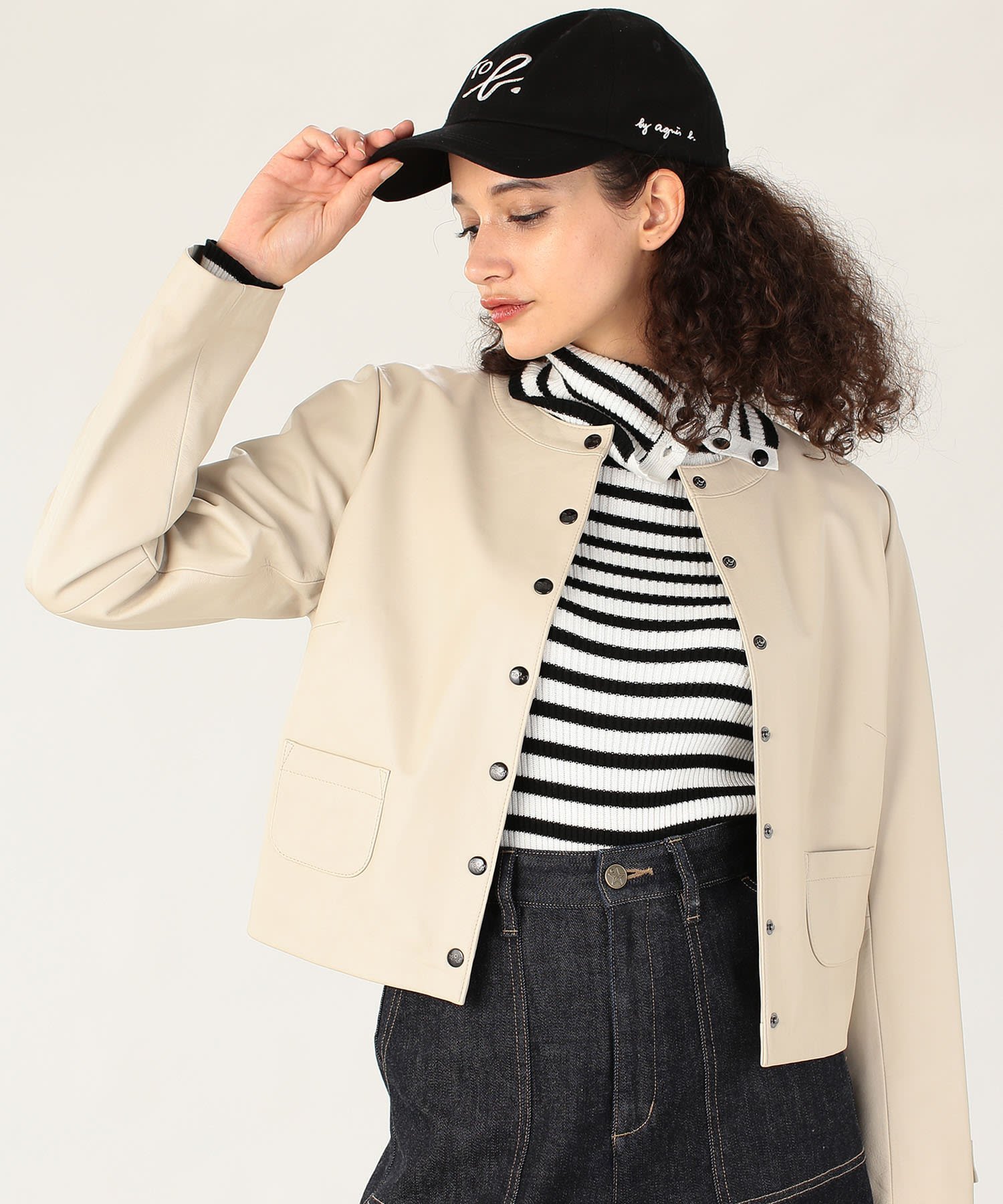 楽天市場】ラムスキン レザー 長袖 カーディガンプレッション agnes b