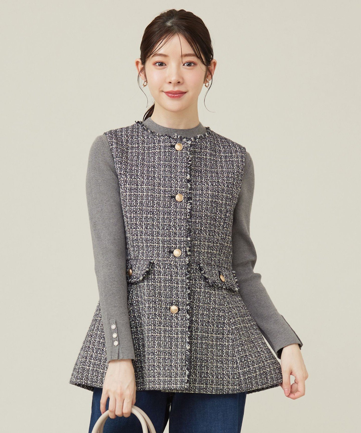ファンシーツイードペプラムジャケット 楽天市場】ファンシーツイードペプラム ジレ ANY SIS エニィスィス