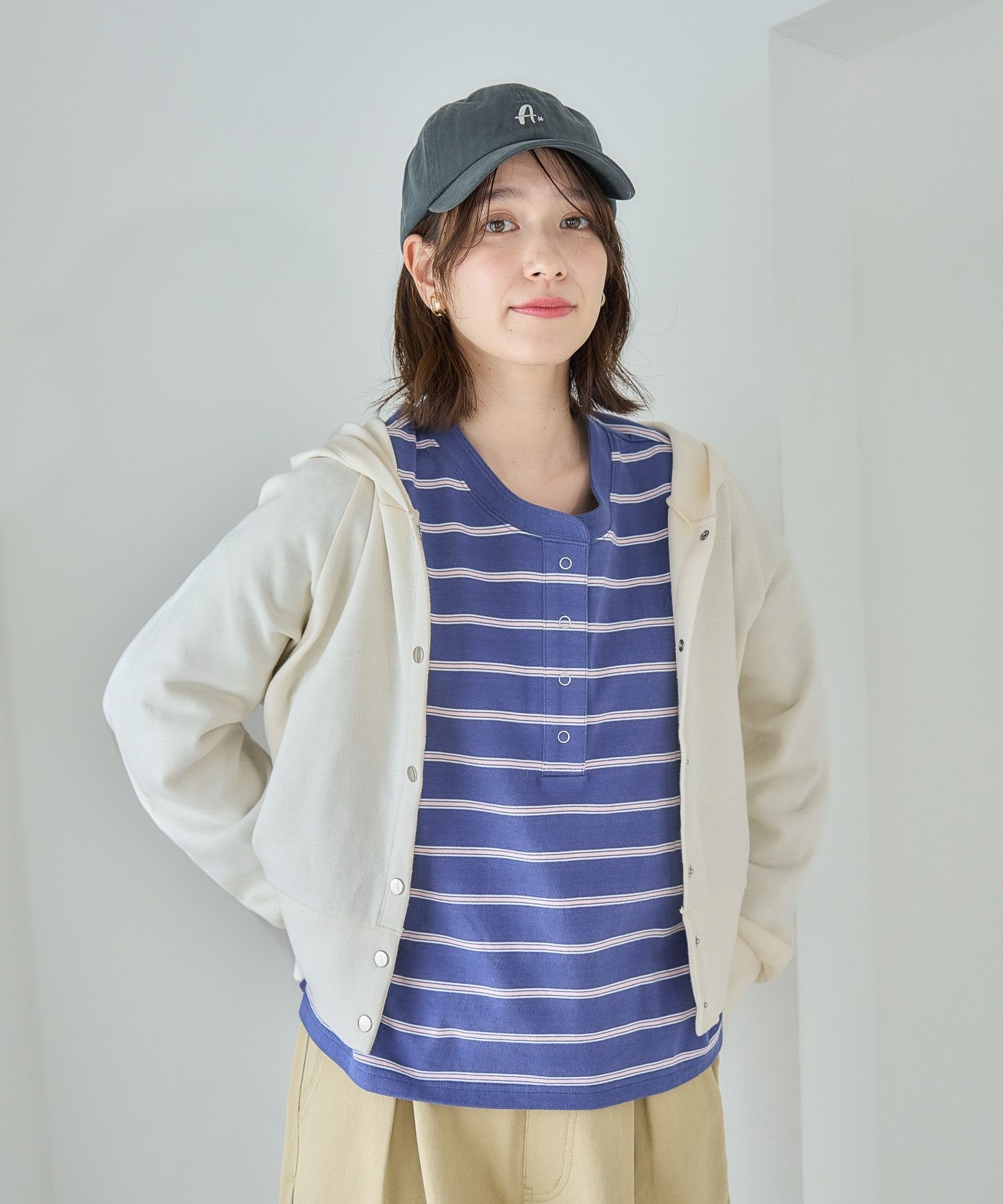 studio CLIP＊ヘンリーネックマルチボーダープルオーバー studio CLIP tシャツ 「ONKUL掲載商品」ヘンリーネックマルチ