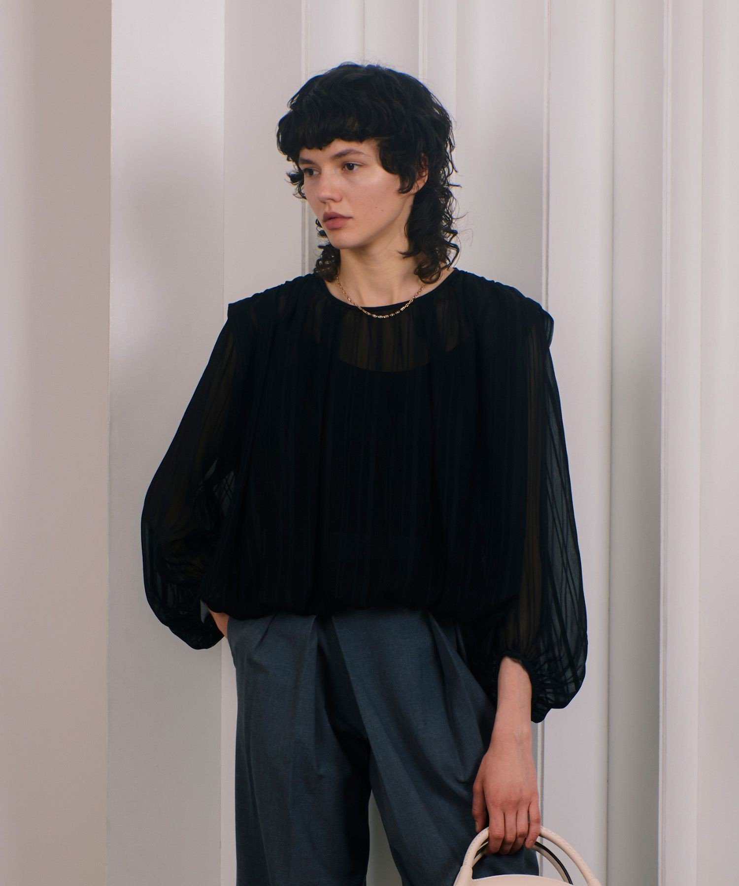 SALE／50%OFF】allureville シアーショートギャザリングブラウス 