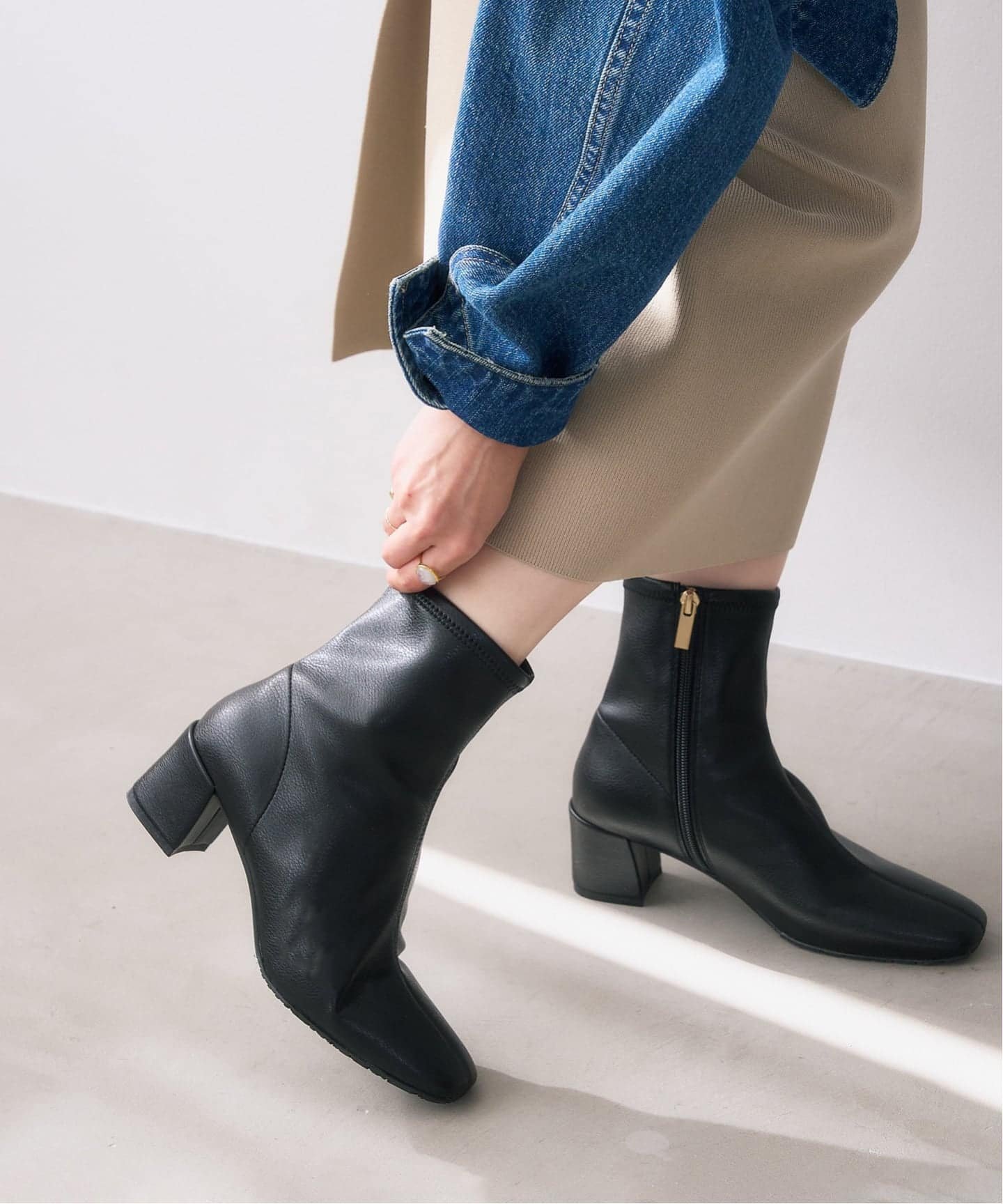 LE TALON 《追加3》5cmスクエアフィットショートブーツ ルタロン シューズ・靴 ブーツ ブラウン ブラック【送料無料】画像