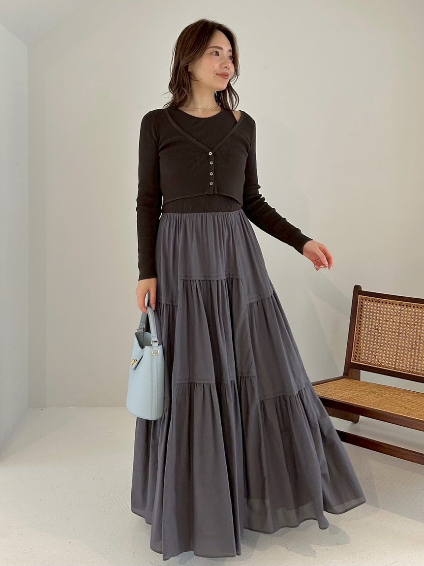 【SALE／50%OFF】FRAY I.D リブニットコンビティアードワンピース フレイ アイディー ワンピース・ドレス ワンピース ピンク【送料無料】