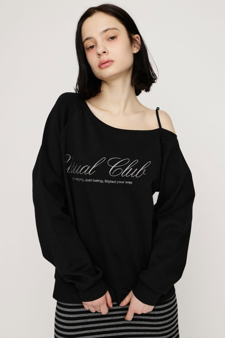 OFF SHOULDER LOGO トップス