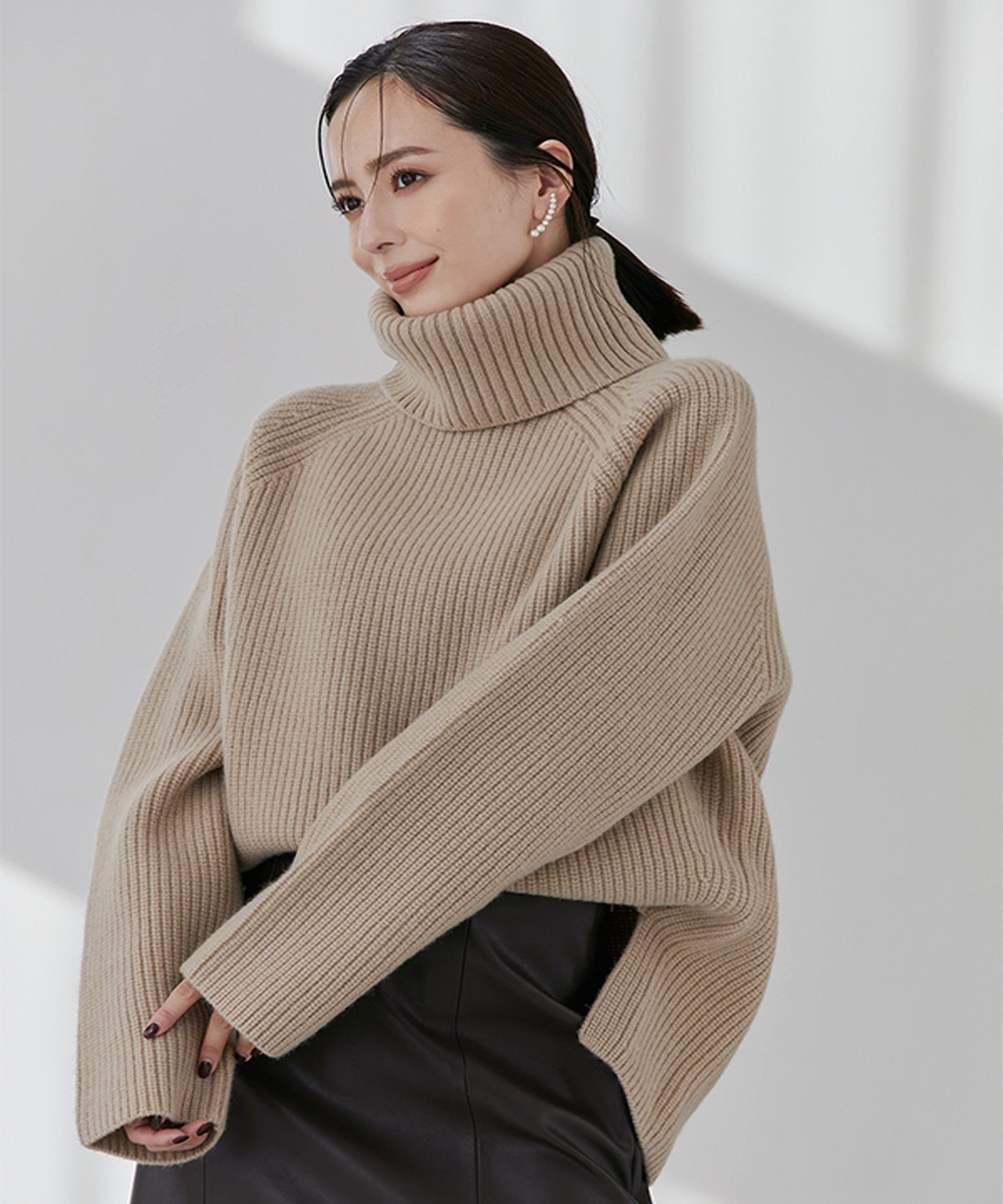 SALE／30%OFF】anuans ウールカシミヤラグランタートルニットプル 