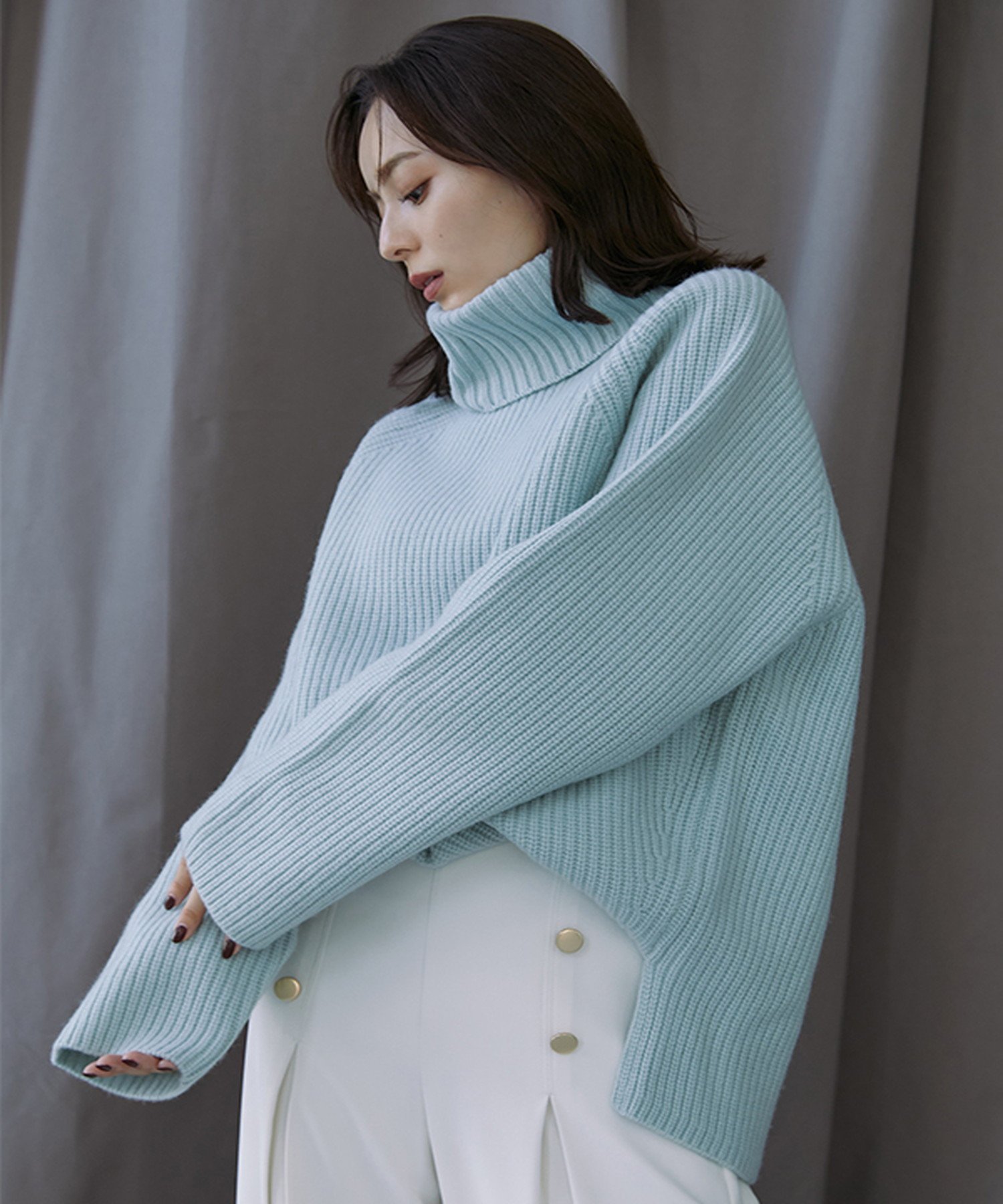 anuans ウールカシミヤラグランタートルニットプルオーバー