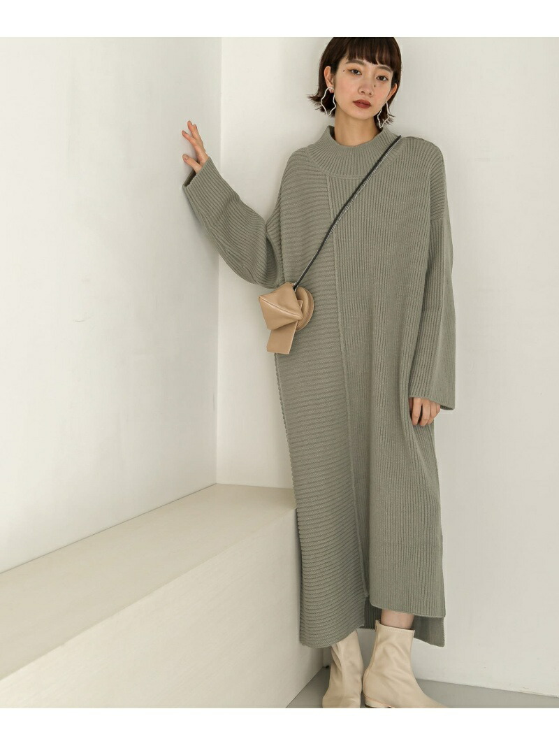 KBF♡WIDEロングニットワンピース KBF（ケービーエフ） ワンピース ハーフZIPレイヤードニットワンピース