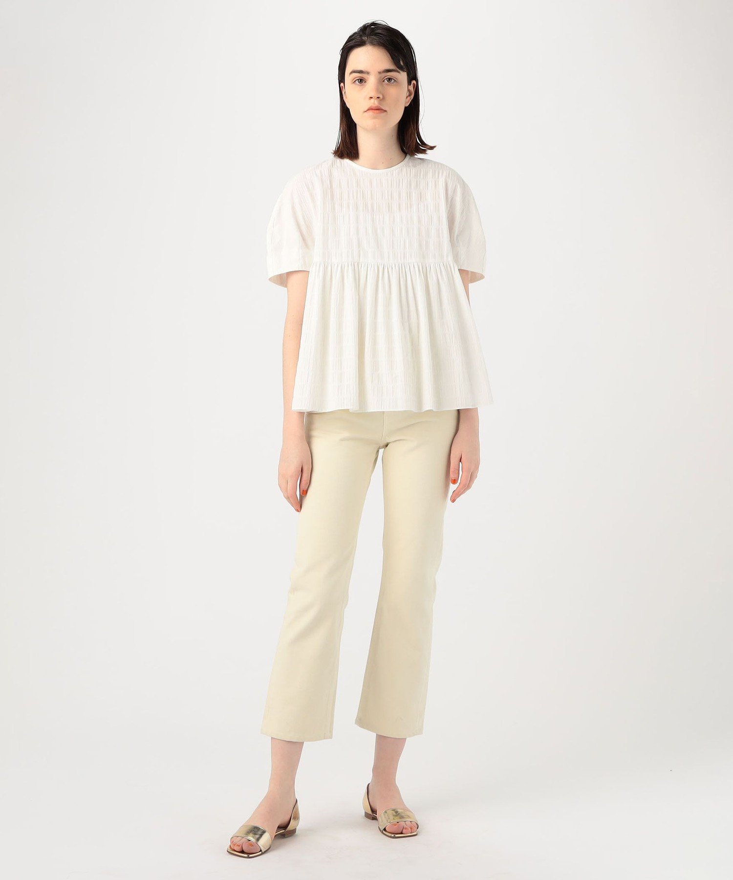 SALE／40%OFF】Ballsey ボーダーサッカー ペプラムブラウス