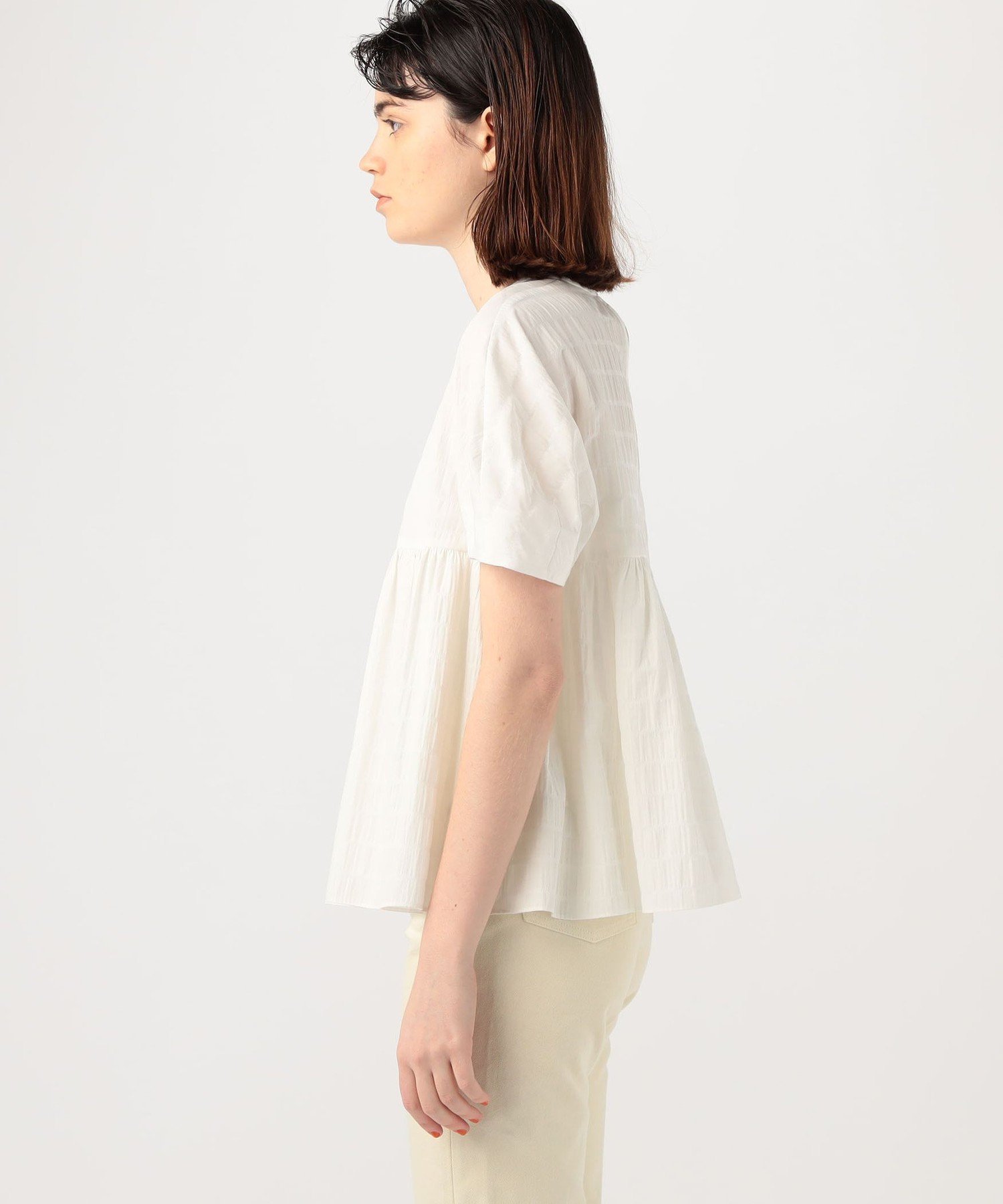 SALE／40%OFF】Ballsey ボーダーサッカー ペプラムブラウス