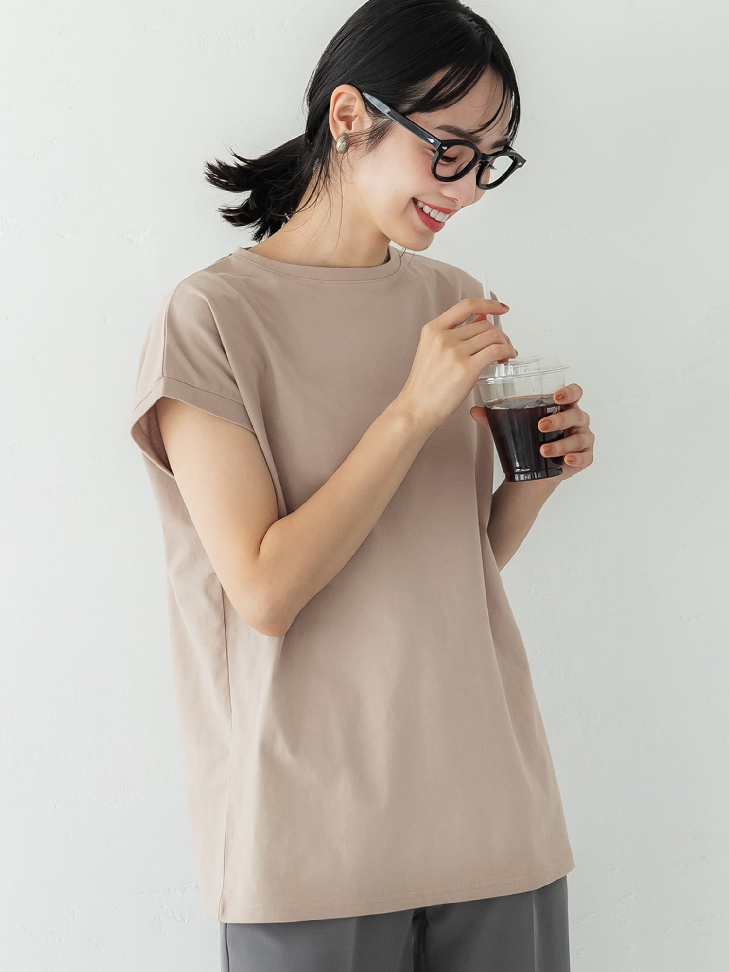 coca 【西山茉希様着用】COTTON from the U.S.フレンチスリーブTシャツ コカ トップス カットソー・Tシャツ ブラウン グレー ブラック ホワイト