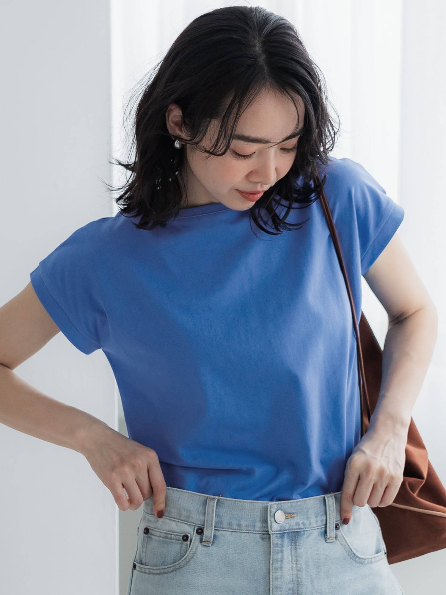 coca 【西山茉希様着用】COTTON from the U.S.フレンチスリーブTシャツ コカ トップス カットソー・Tシャツ ブラウン グレー ブラック ホワイト