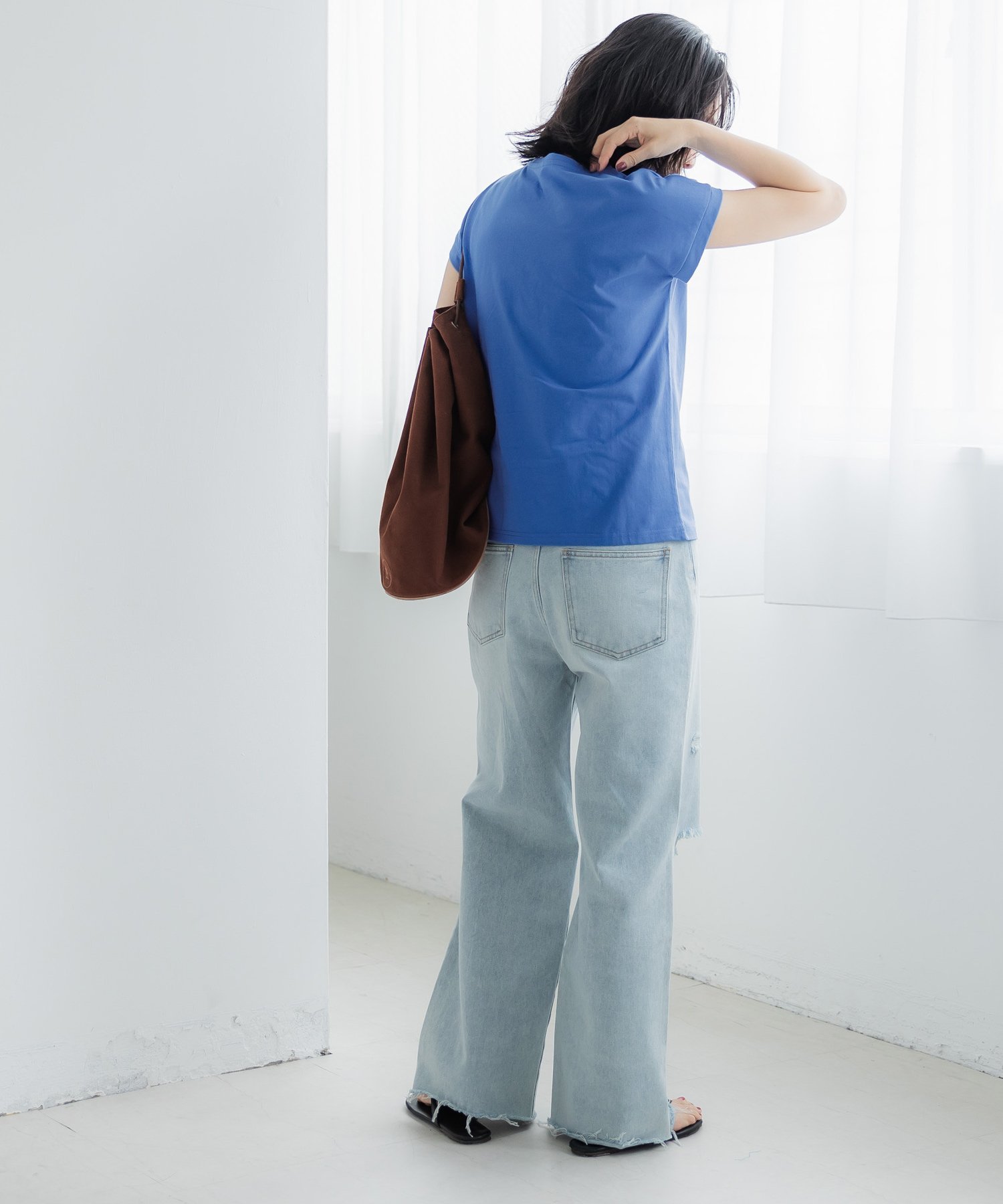 coca 【西山茉希様着用】COTTON from the U.S.フレンチスリーブTシャツ コカ トップス カットソー・Tシャツ ブラウン グレー ブラック ホワイト