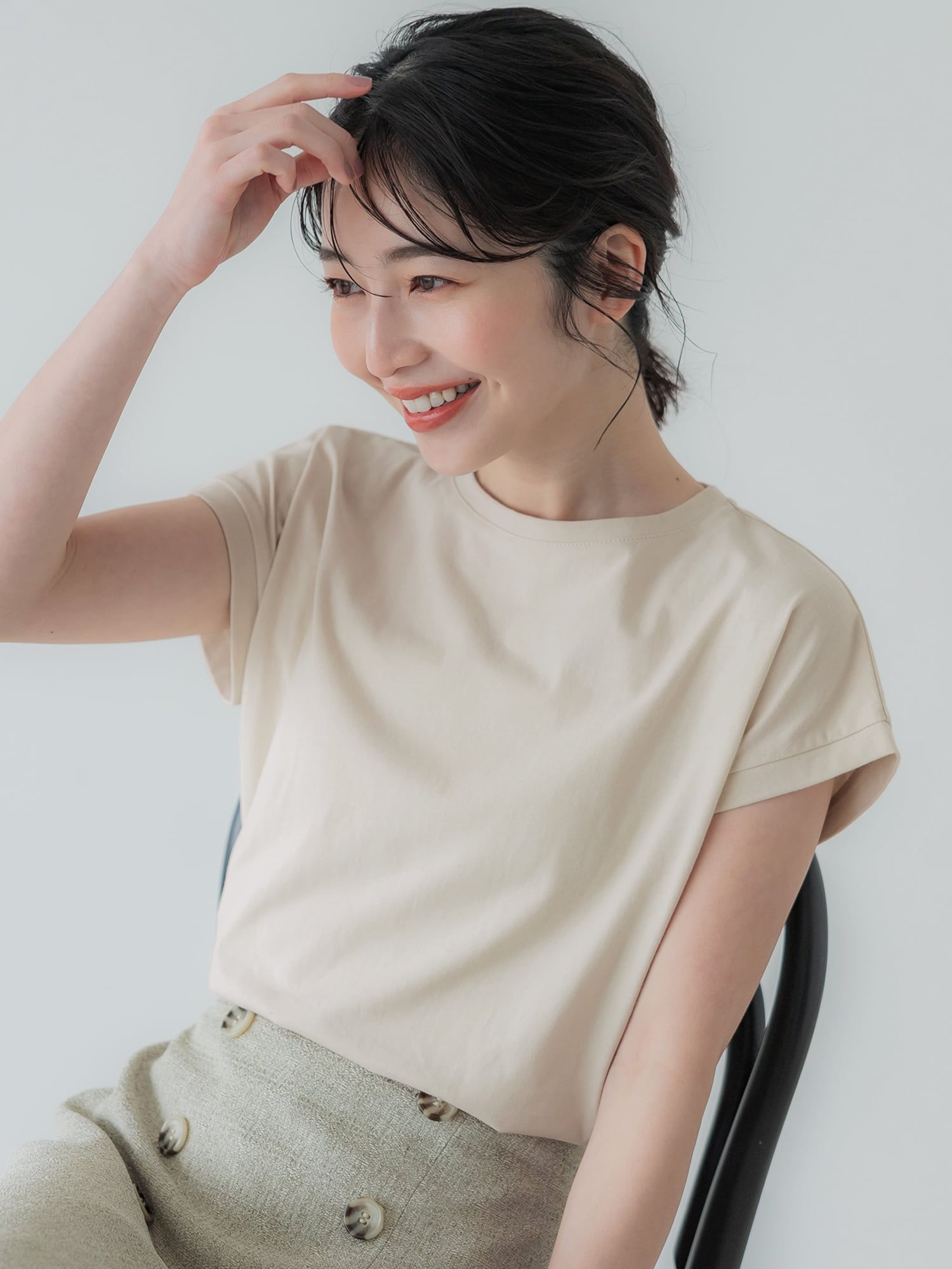 coca 【西山茉希様着用】COTTON from the U.S.フレンチスリーブTシャツ コカ トップス カットソー・Tシャツ ブラウン グレー ブラック ホワイト