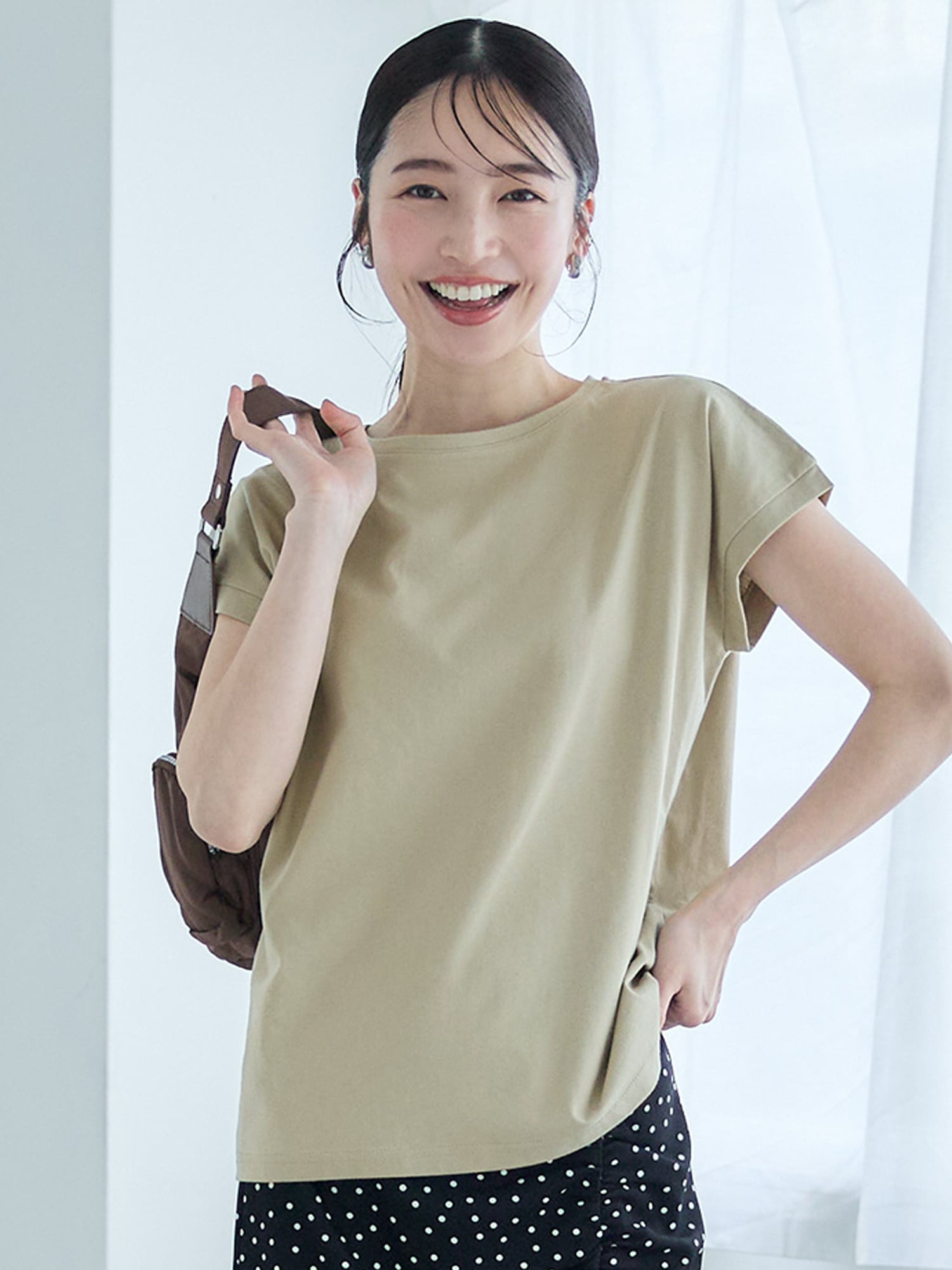 coca 【西山茉希様着用】COTTON from the U.S.フレンチスリーブTシャツ コカ トップス カットソー・Tシャツ ブラウン グレー ブラック ホワイト