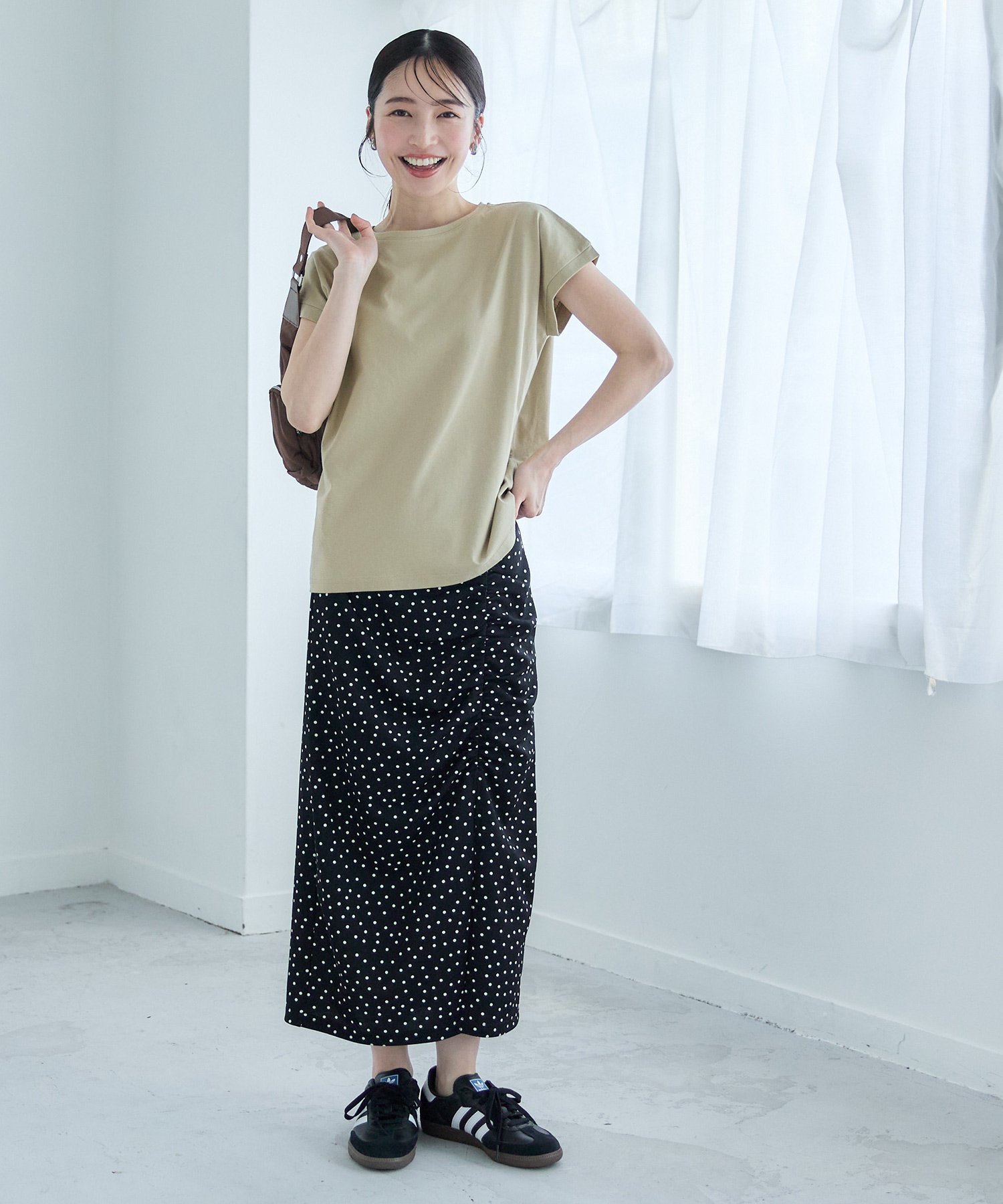 coca 【西山茉希様着用】COTTON from the U.S.フレンチスリーブTシャツ コカ トップス カットソー・Tシャツ ブラウン グレー ブラック ホワイト