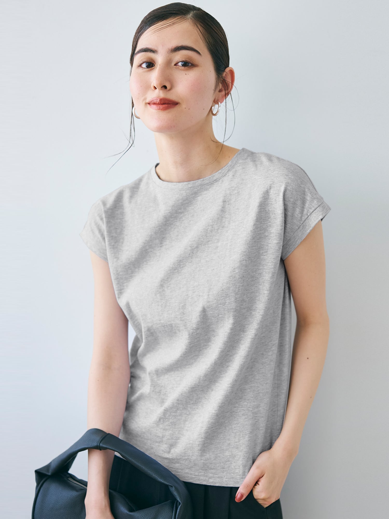 coca 【西山茉希様着用】COTTON from the U.S.フレンチスリーブTシャツ コカ トップス カットソー・Tシャツ ブラウン グレー ブラック ホワイト
