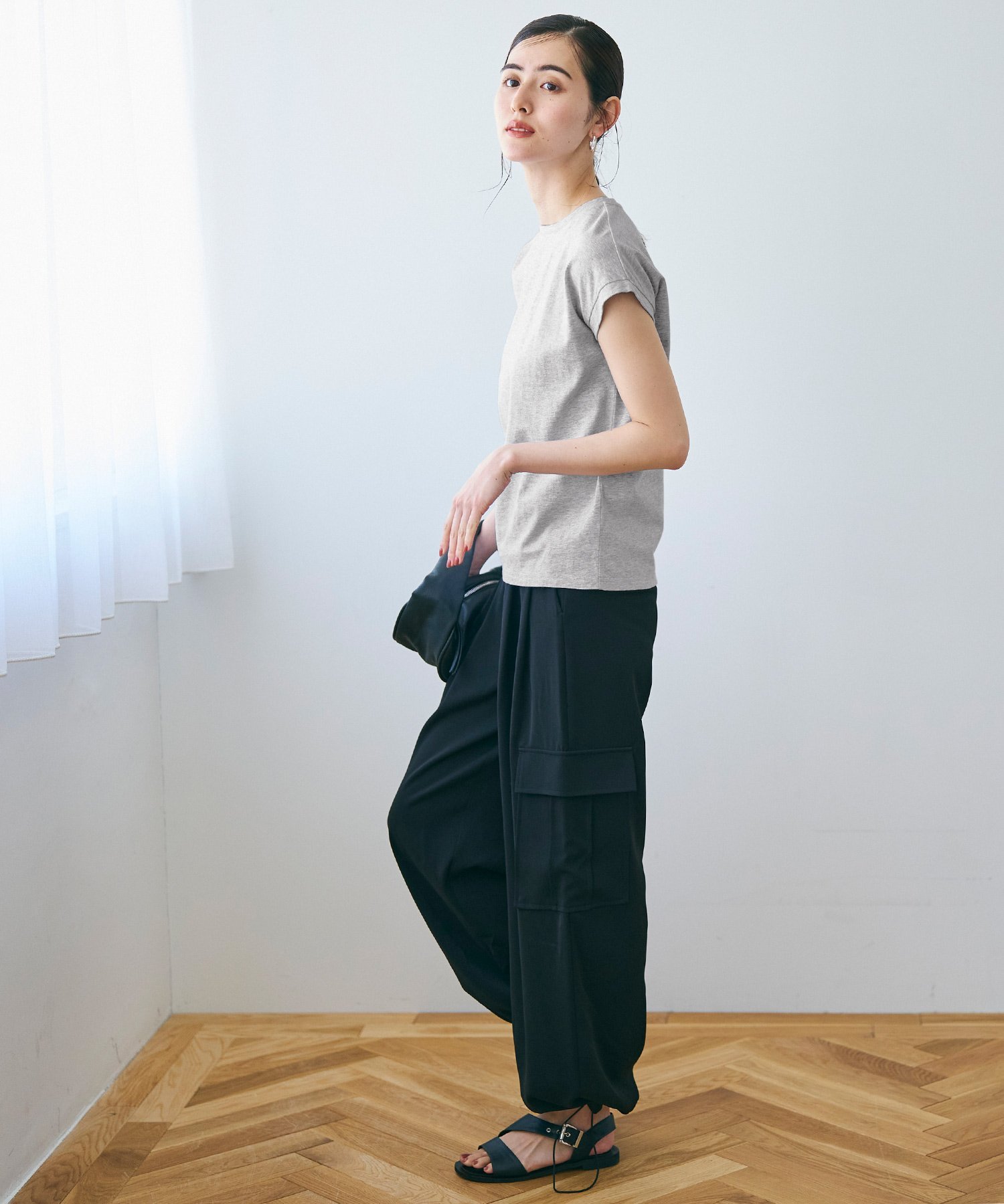 coca 【西山茉希様着用】COTTON from the U.S.フレンチスリーブTシャツ コカ トップス カットソー・Tシャツ ブラウン グレー ブラック ホワイト