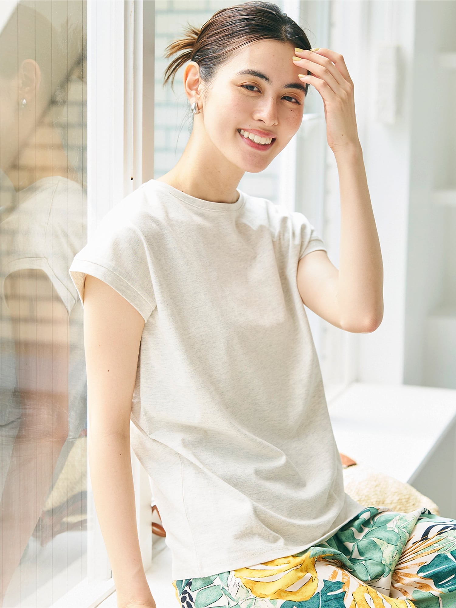 coca 【西山茉希様着用】COTTON from the U.S.フレンチスリーブTシャツ コカ トップス カットソー・Tシャツ ブラウン グレー ブラック ホワイト