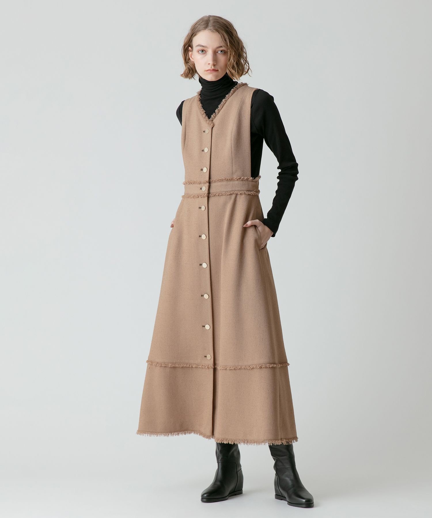 SALE／30%OFF】allureville ノンウールツイードフリンジフレア