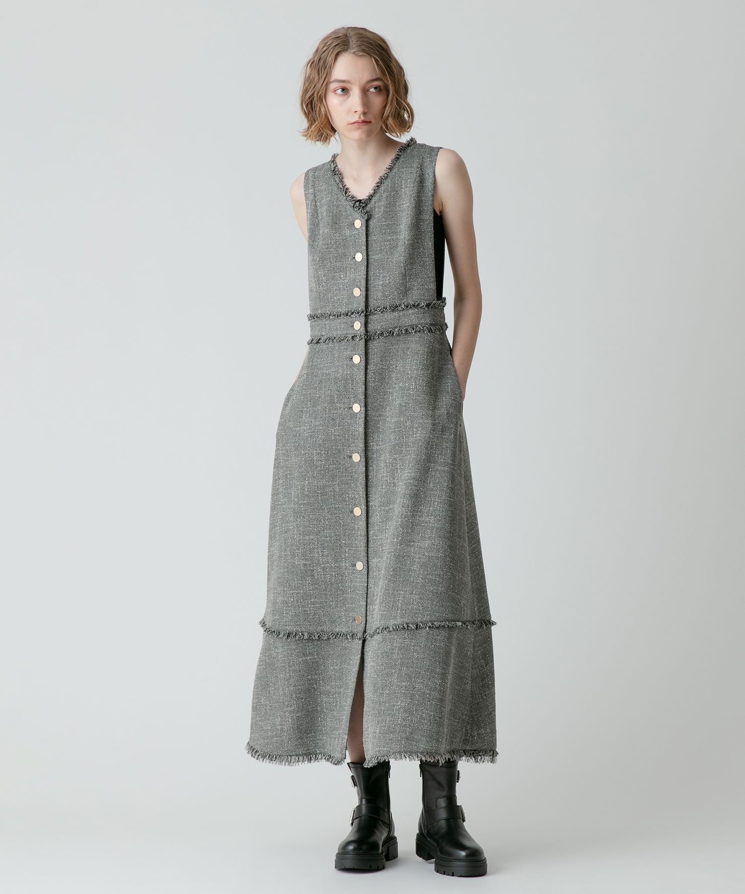 SALE／30%OFF】allureville ノンウールツイードフリンジフレア 